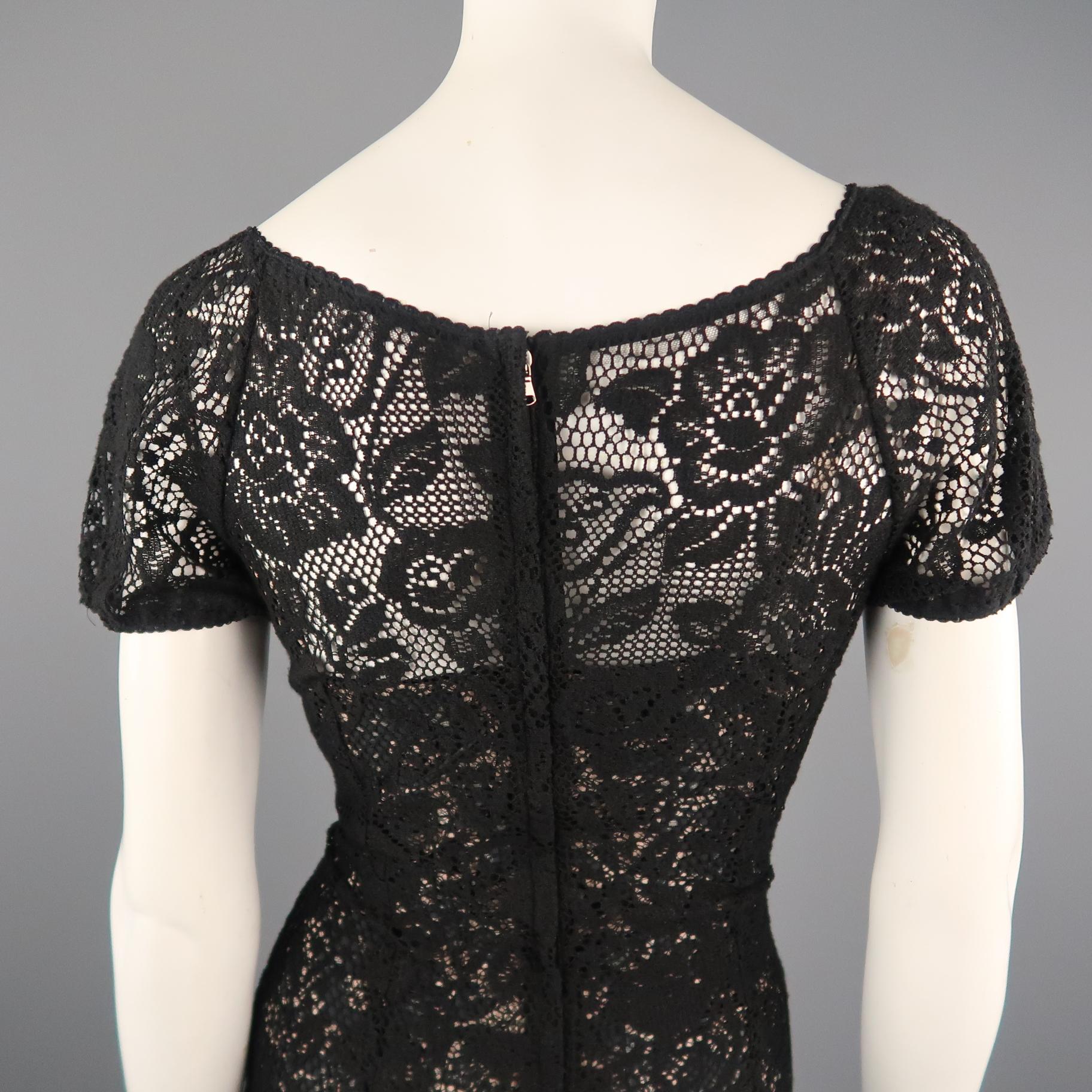 Women's DOLCE & GABBANA Size 6 Black Lave V Neck Midi Dress