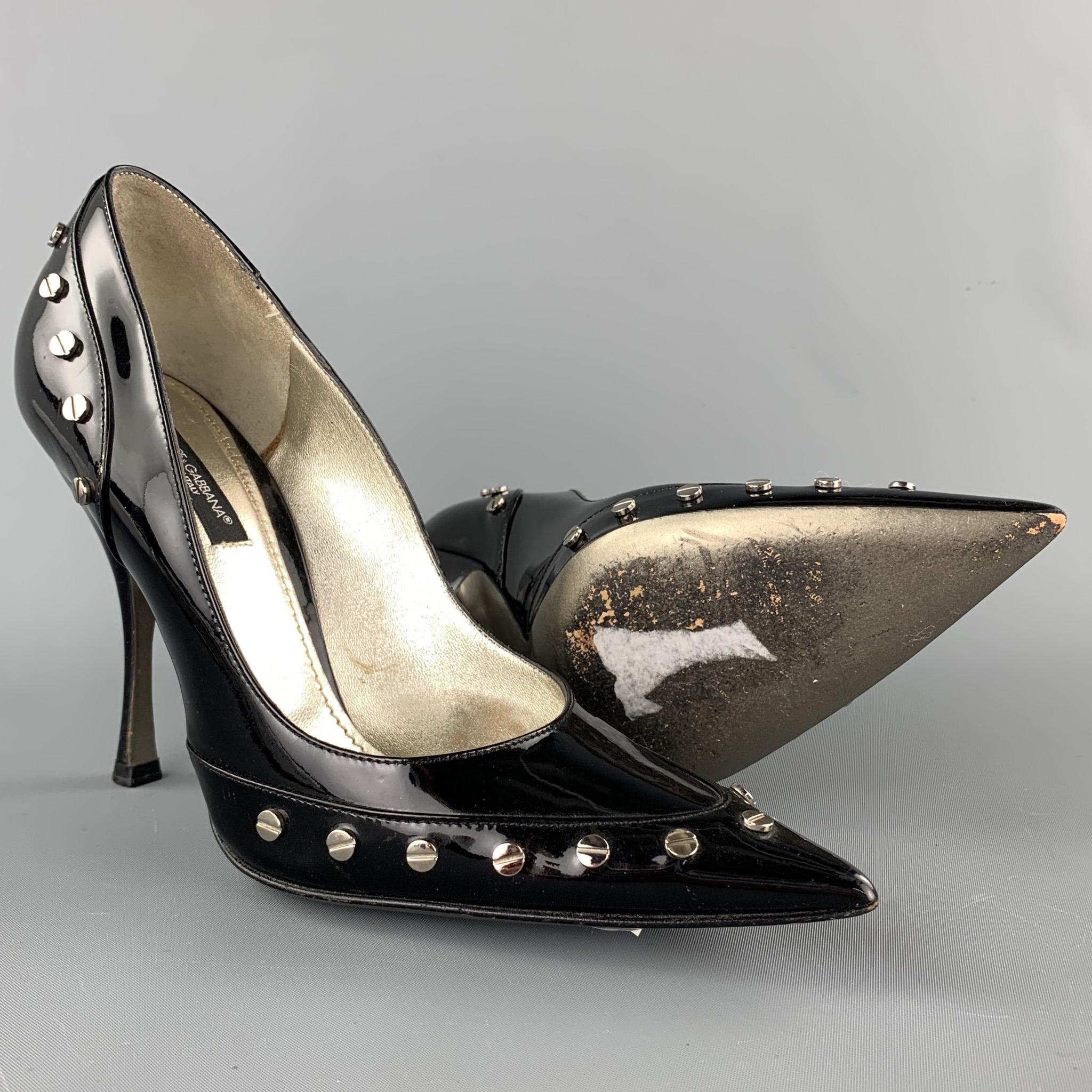 DOLCE & GABBANA Size 6 Black Studded Patent Leather Pumps In Good Condition In San Francisco, CA