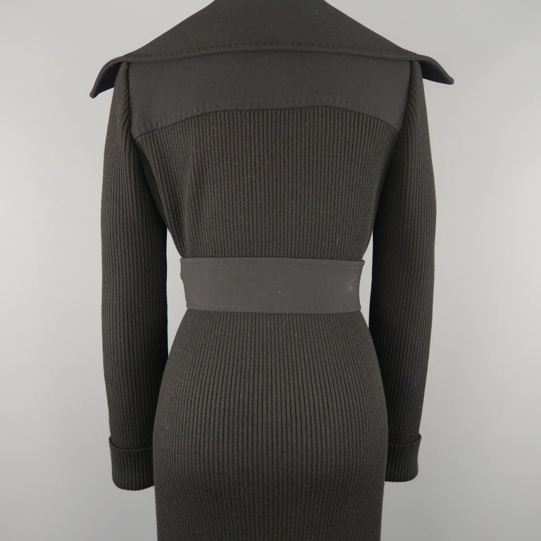 DOLCE and GABBANA Size 6 Black Wool Ribbed Knit Panels Large Collar ...