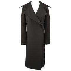 DOLCE & GABBANA Size 6 Black Wool Ribbed Knit Panels Large Collar Coat