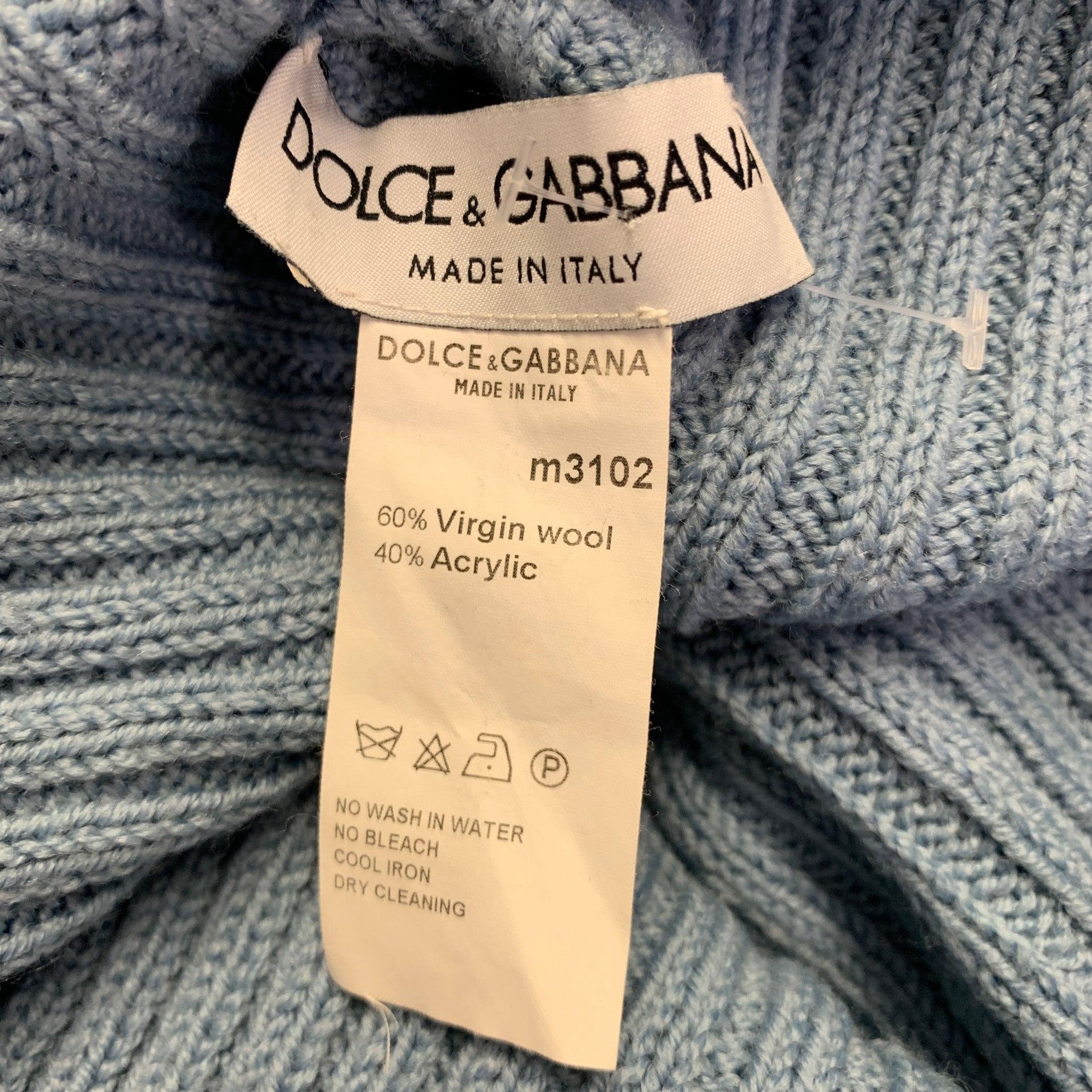 DOLCE & GABBANA Pull côtelé en laine vierge bleue Taille 6 en vente 1