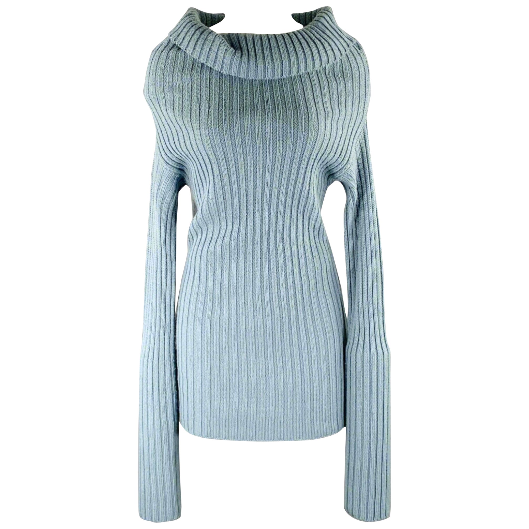 DOLCE & GABBANA Maglione a coste in misto lana vergine blu Taglia 6 in vendita