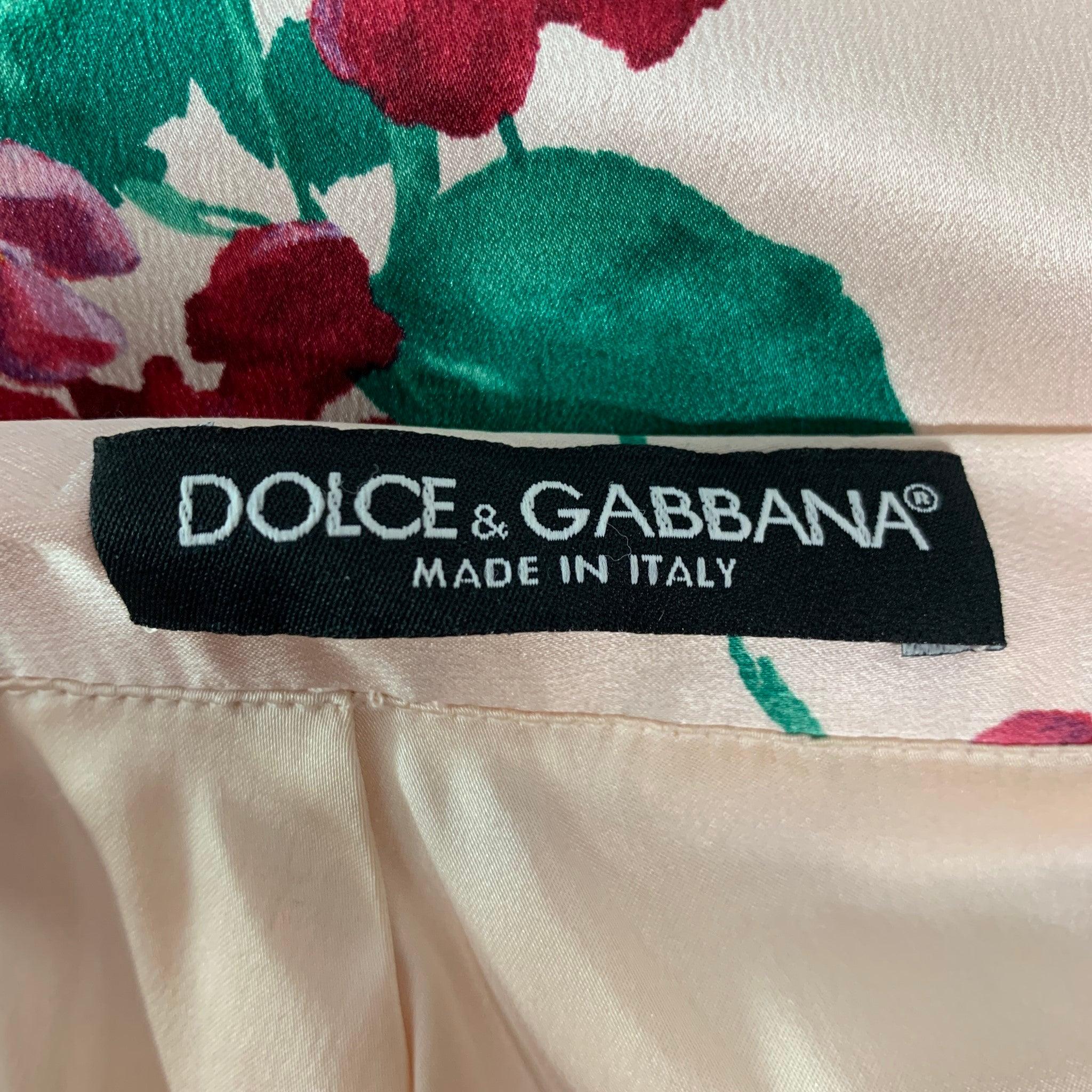 Women's DOLCE & GABBANA Size 6 Blush &  Burgundy Silk and Spandex Floral Pencil Skirt