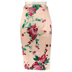 DOLCE & GABBANA Size 6 Blush & Burgundy Silk and Spandex Floral Pencil Skirt
