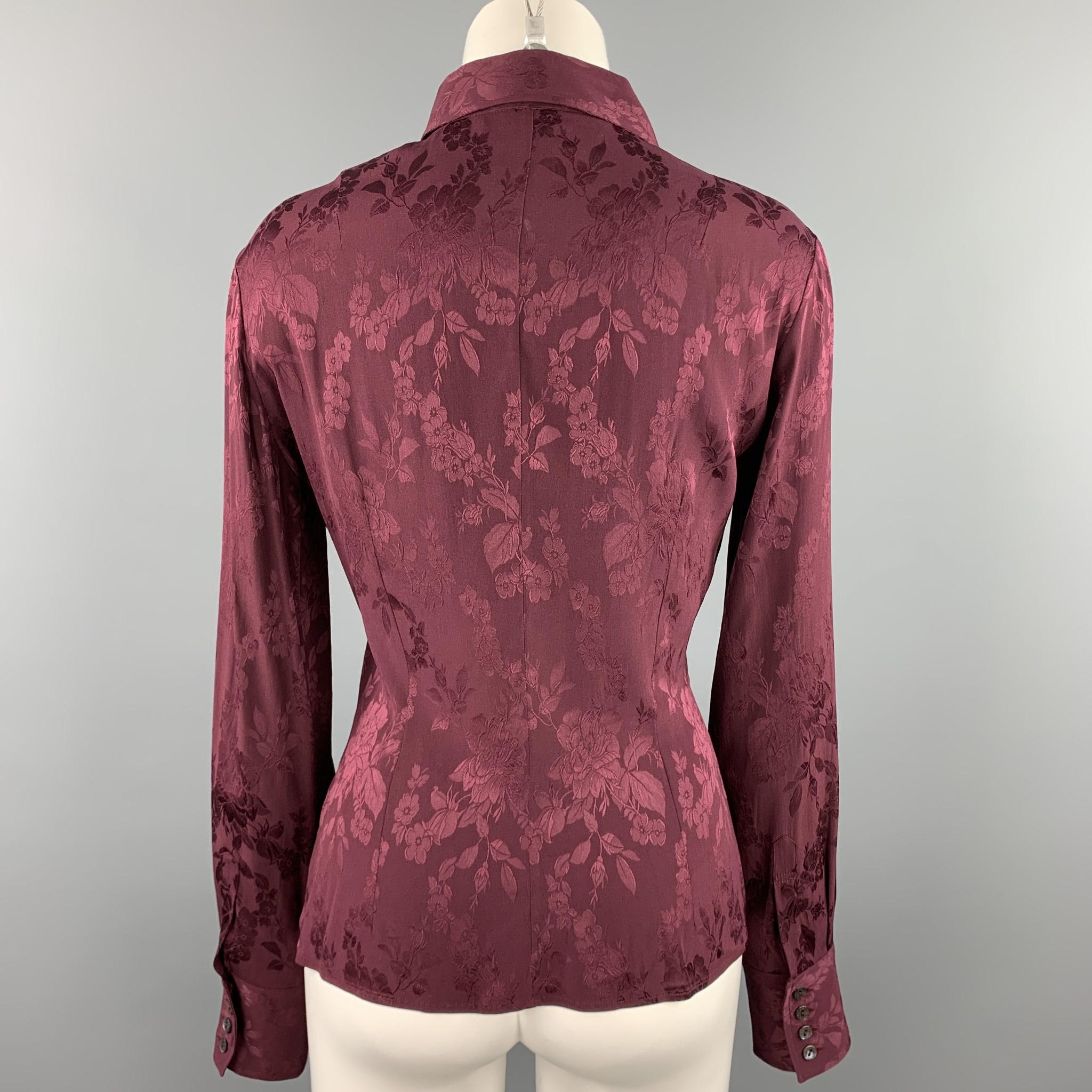 DOLCE & GABBANA Size 6 Burgundy Jacquard Floral Blouse In Good Condition In San Francisco, CA