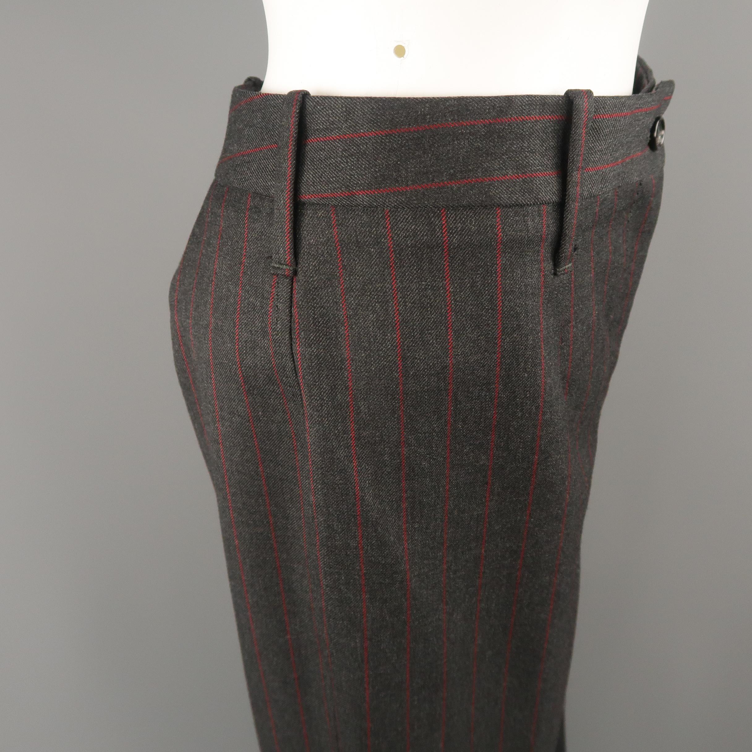 Gray  DOLCE & GABBANA Size 6 Charcoal & Red Chalkstripe Wool Cuffed Dress Pants