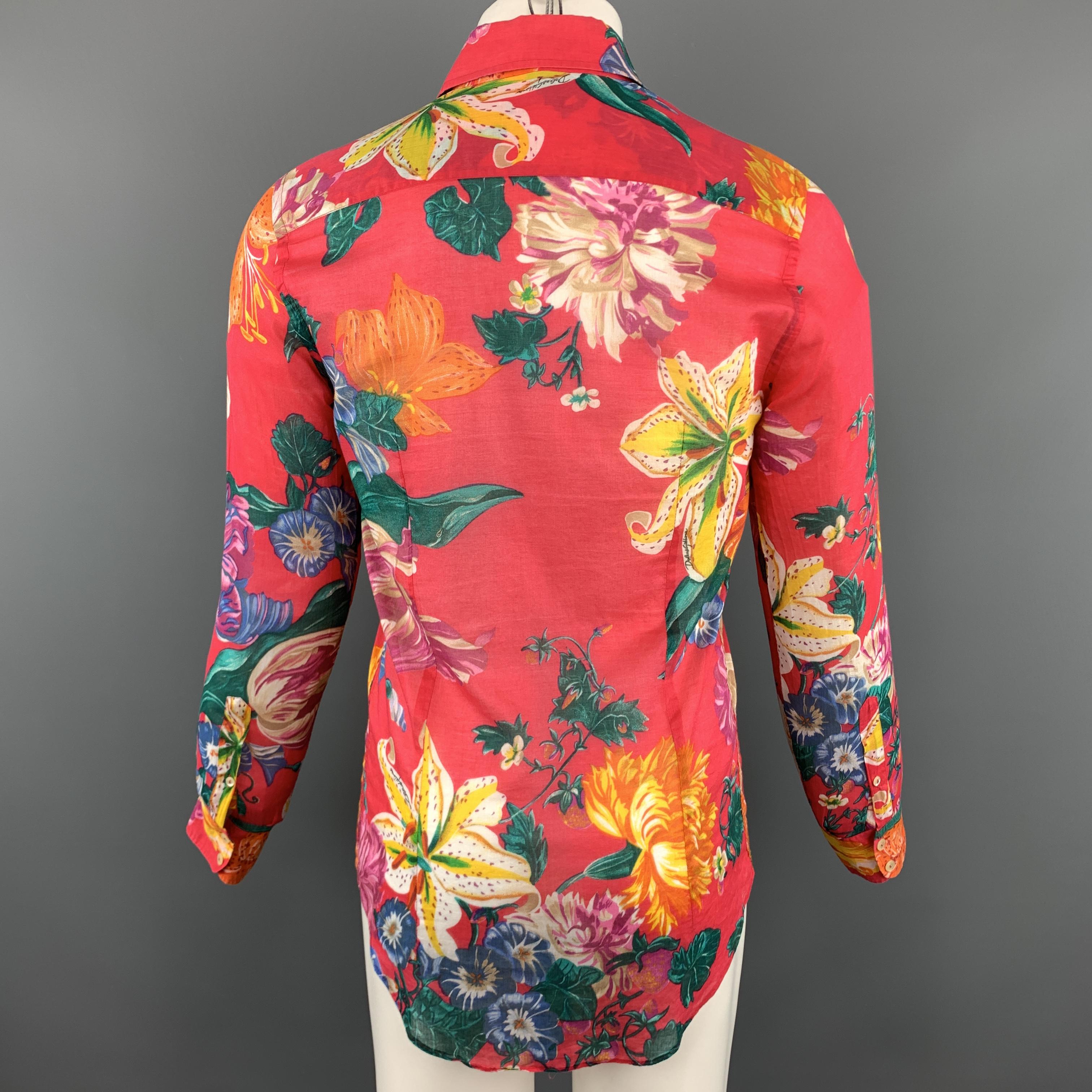 Men's DOLCE & GABBANA Size 6 Floral Fuchsia Cotton Button Up Long Sleeve Shirt