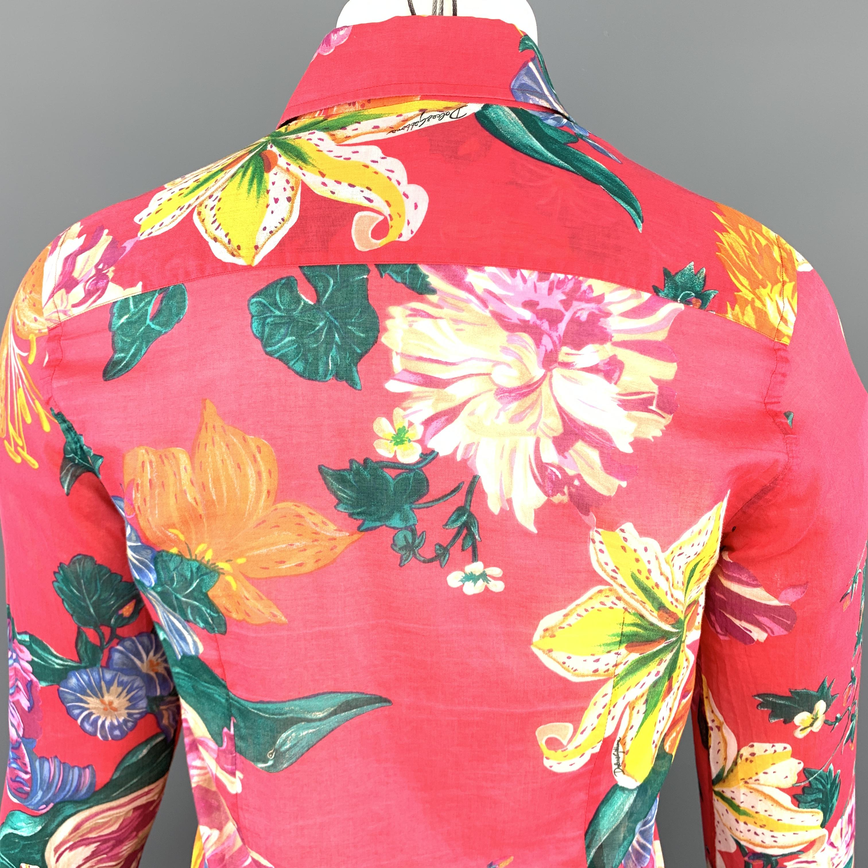 DOLCE & GABBANA Size 6 Floral Fuchsia Cotton Button Up Long Sleeve Shirt 1