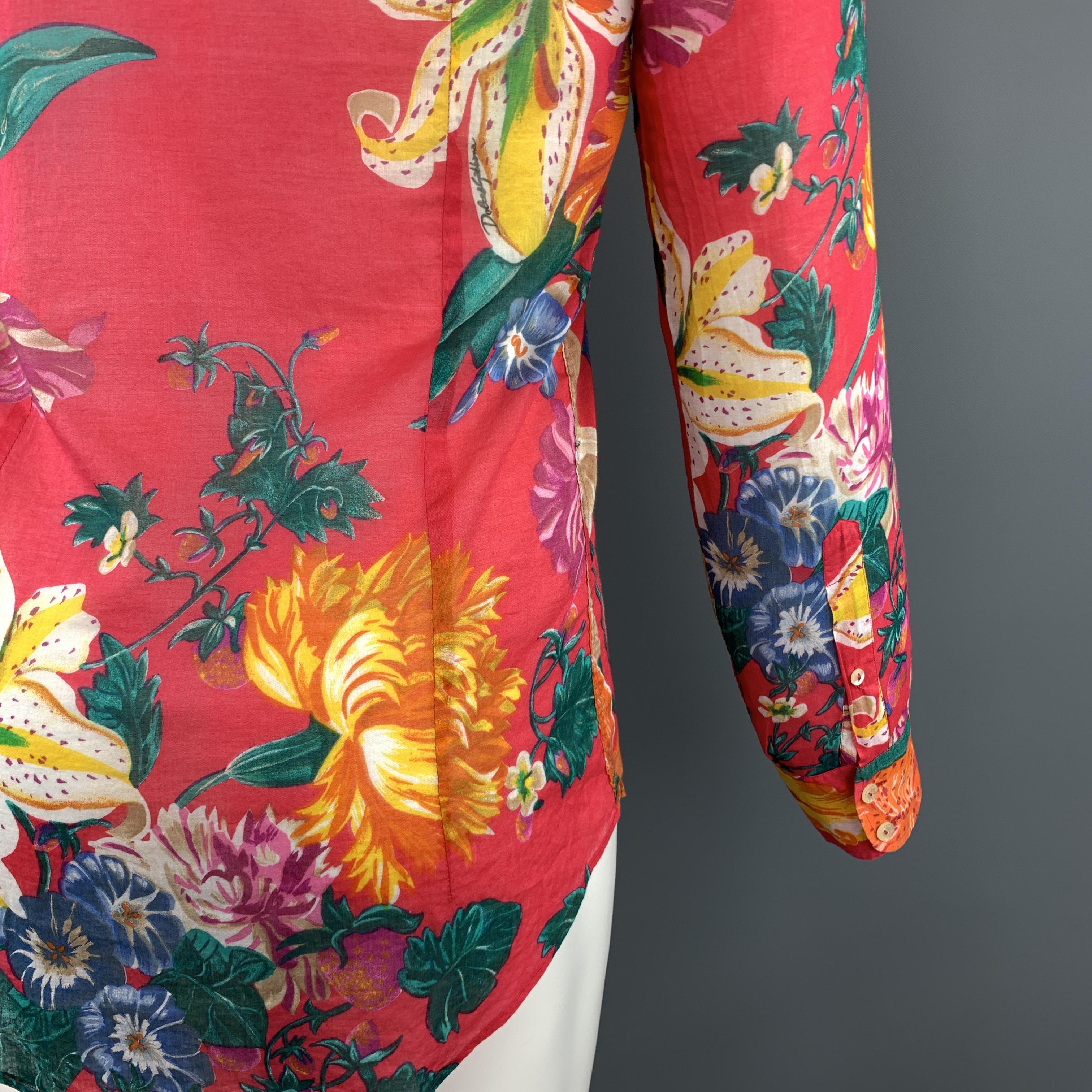 DOLCE & GABBANA Size 6 Floral Fuchsia Cotton Button Up Long Sleeve Shirt 2