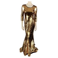 DOLCE & GABBANA Size 6 Gold & Black Sequined Polyester Mermain-Hem Gown