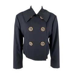 DOLCE & GABBANA Size 6 Navy Cotton Rhinestone Anchor Nautical Jacket