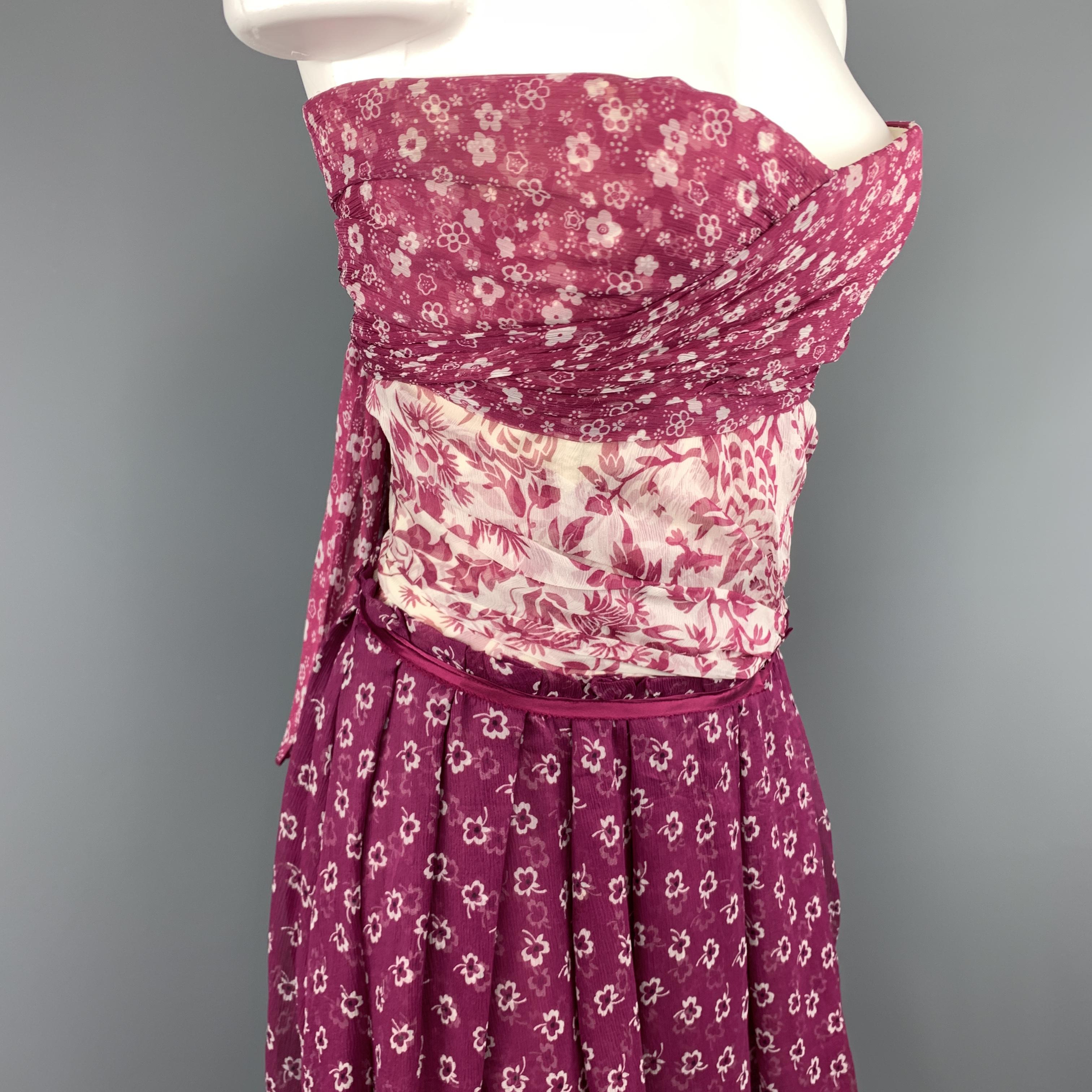 Brown DOLCE & GABBANA Size 6 Purple Floral Silk Strapless Bustier Dress