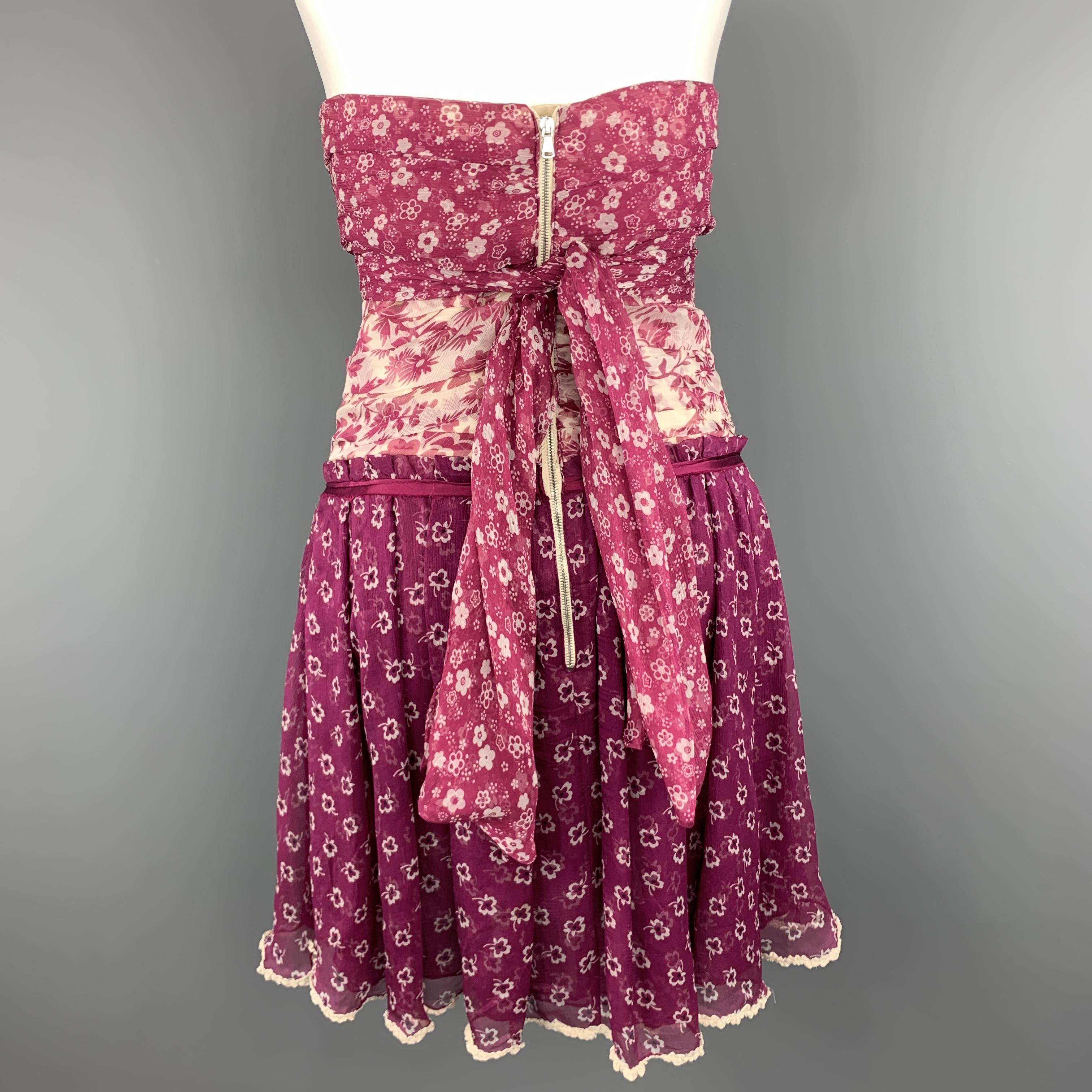 DOLCE & GABBANA Size 6 Purple Floral Silk Strapless Bustier Dress In Good Condition In San Francisco, CA