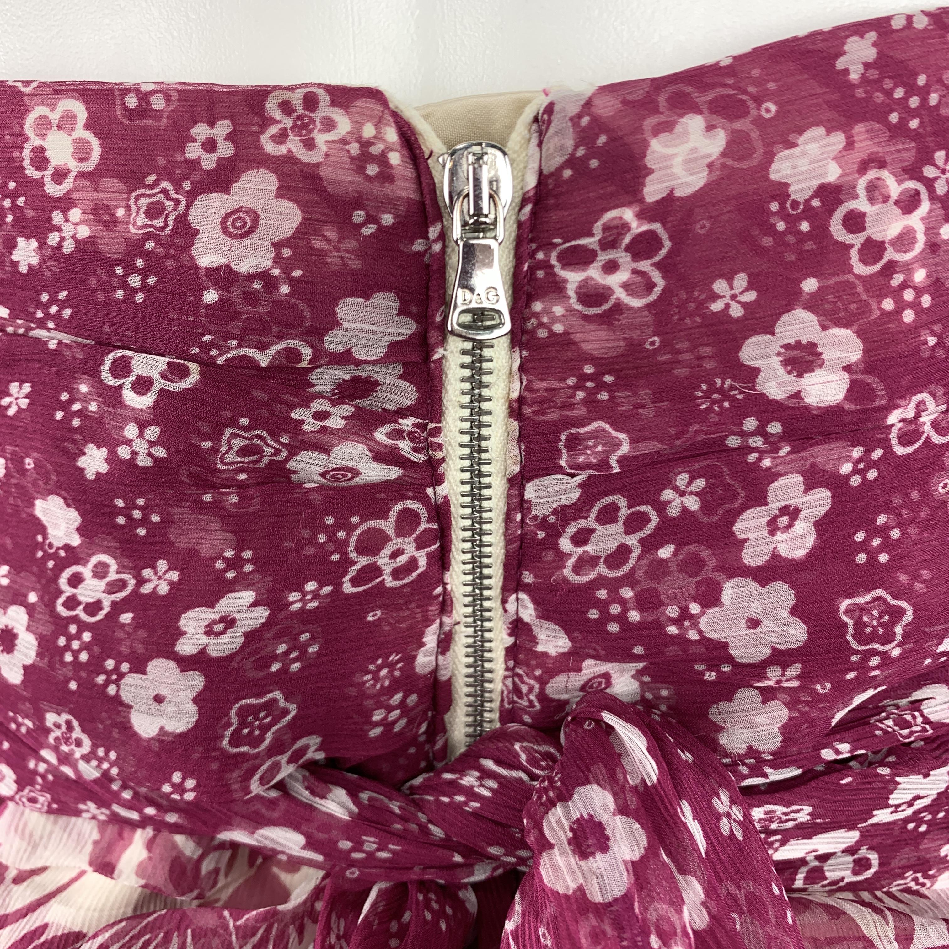 Women's DOLCE & GABBANA Size 6 Purple Floral Silk Strapless Bustier Dress