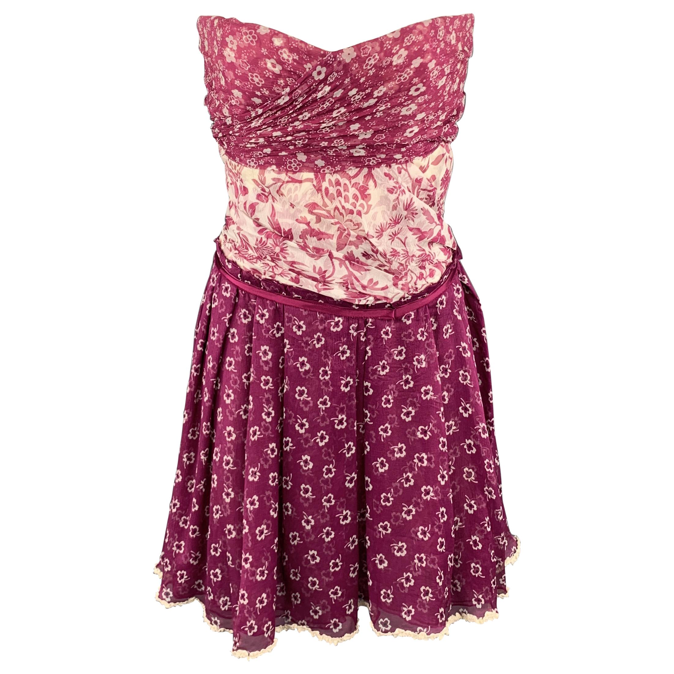 DOLCE & GABBANA Size 6 Purple Floral Silk Strapless Bustier Dress