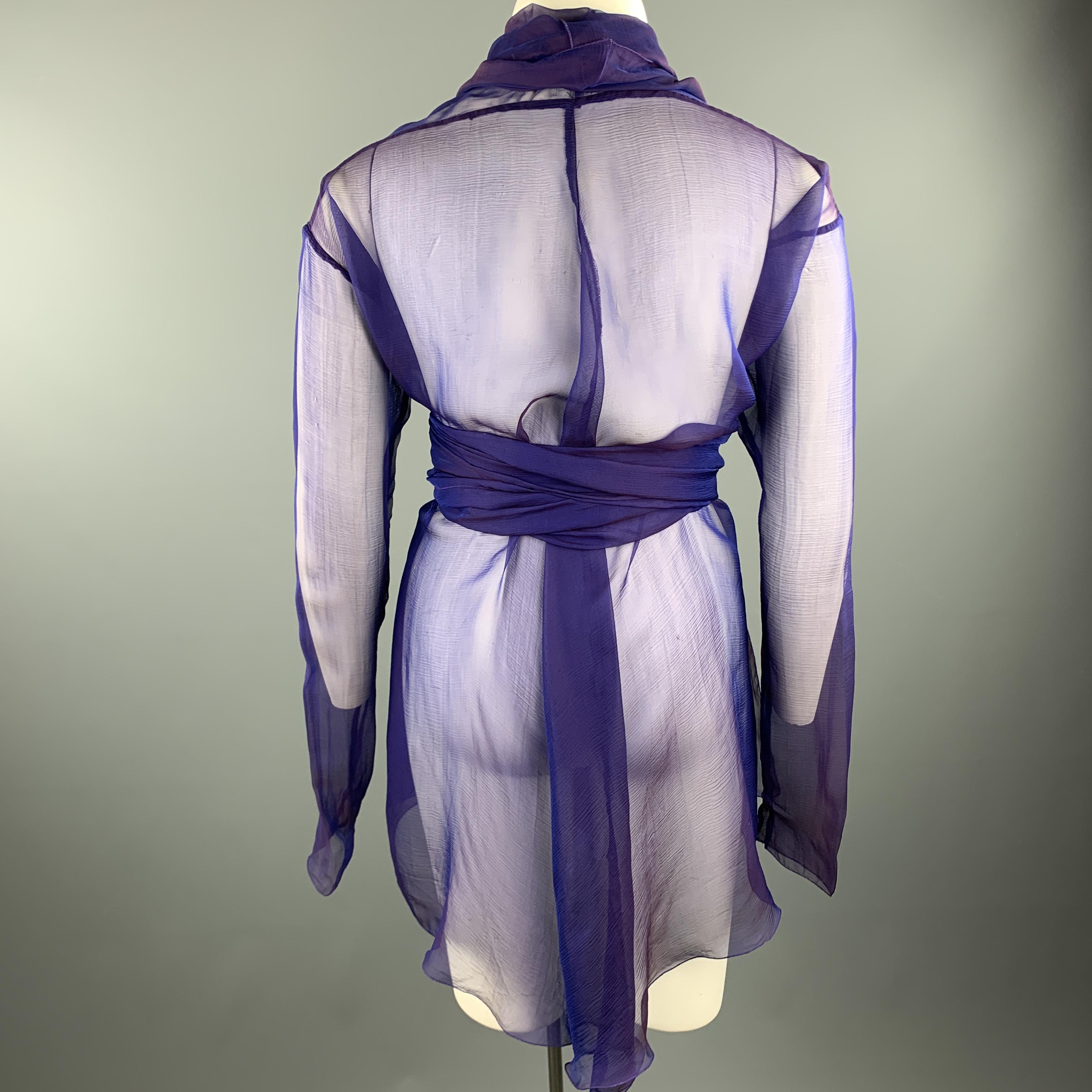 DOLCE & GABBANA Size 6 Purple Silk Chiffon Wrap Tie Cardigan In Good Condition In San Francisco, CA