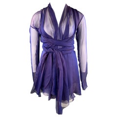 DOLCE & GABBANA Size 6 Purple Silk Chiffon Wrap Tie Cardigan