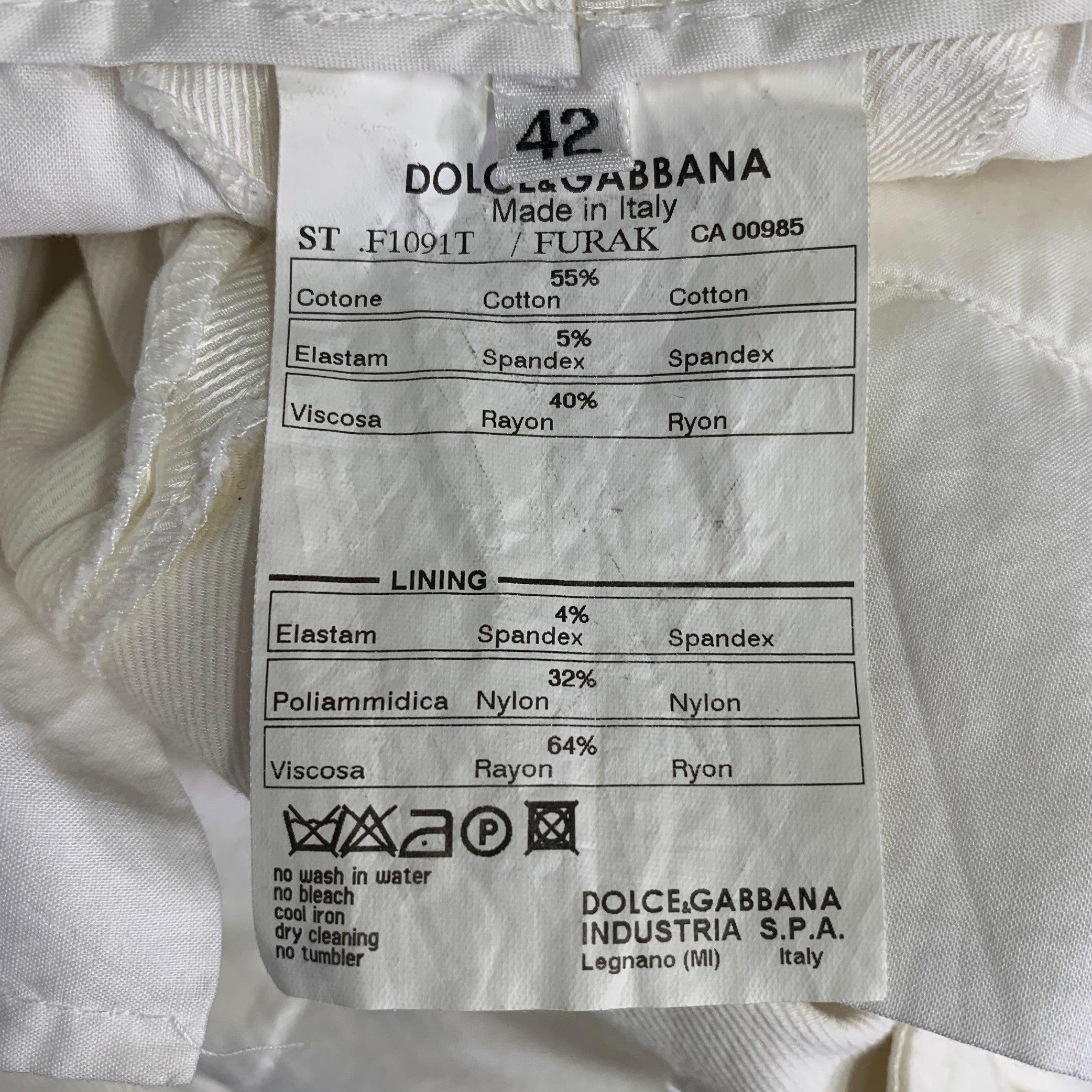 DOLCE & GABBANA Size 6 White Cotton Blend Twill Flat Front Straight Casual Pants For Sale 3