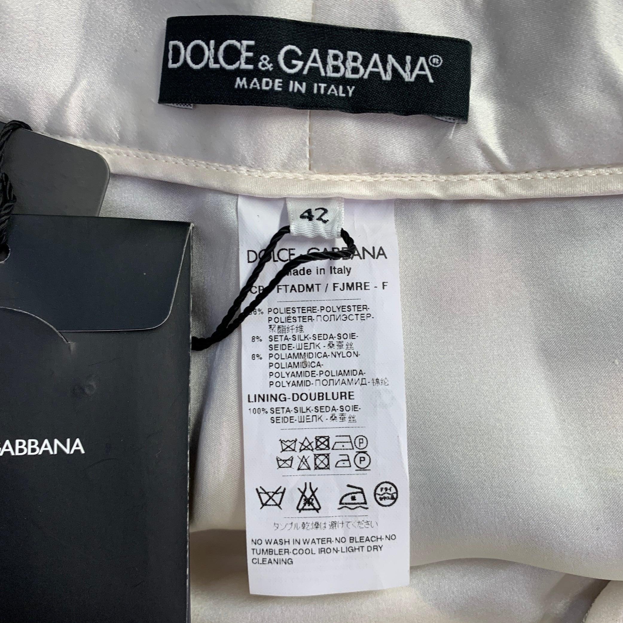 DOLCE & GABBANA Size 6 White Pink Jacquard Floral Capri Dress Pants For Sale 1