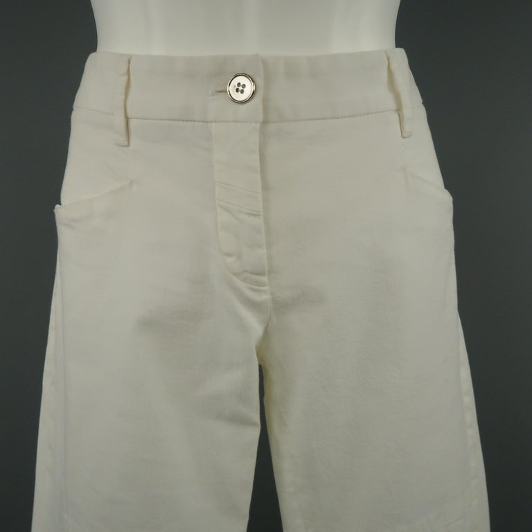 DOLCE and GABBANA Size 6 White Stretch Cotton Moto Detail Skinny Pants ...