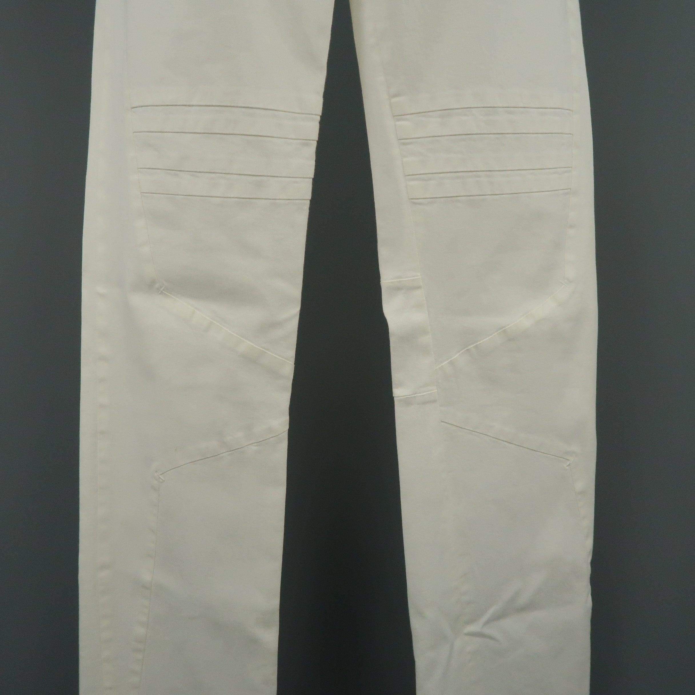 DOLCE & GABBANA Size 6 White Stretch Cotton Moto Detail Skinny Pants In Good Condition For Sale In San Francisco, CA