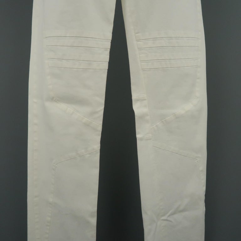 DOLCE and GABBANA Size 6 White Stretch Cotton Moto Detail Skinny Pants ...