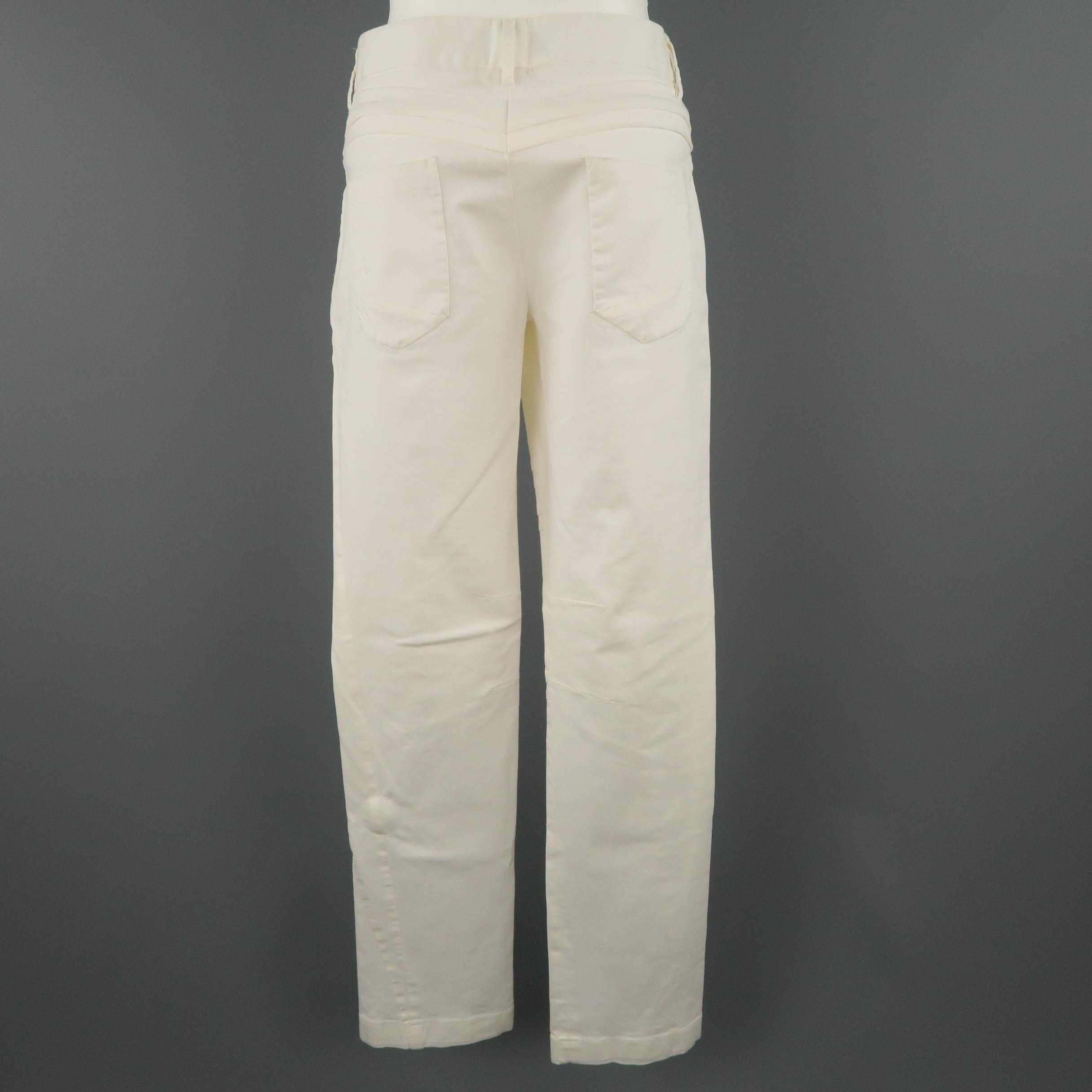 Women's DOLCE & GABBANA Size 6 White Stretch Cotton Moto Detail Skinny Pants
