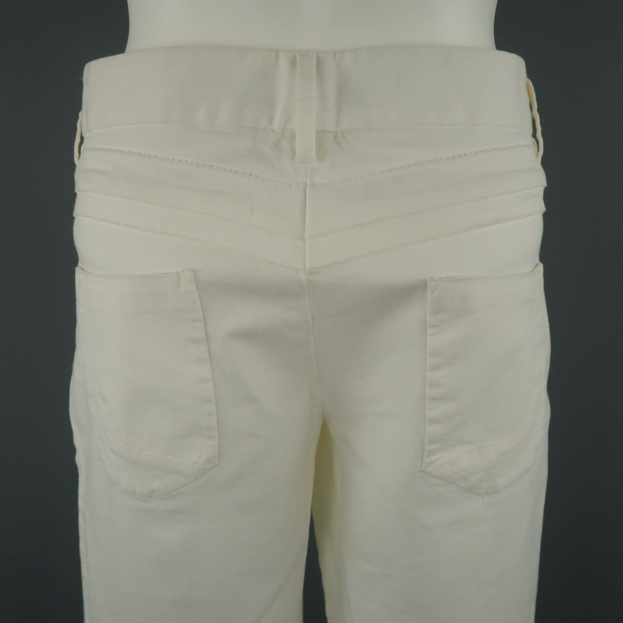 DOLCE & GABBANA Size 6 White Stretch Cotton Moto Detail Skinny Pants For Sale 2