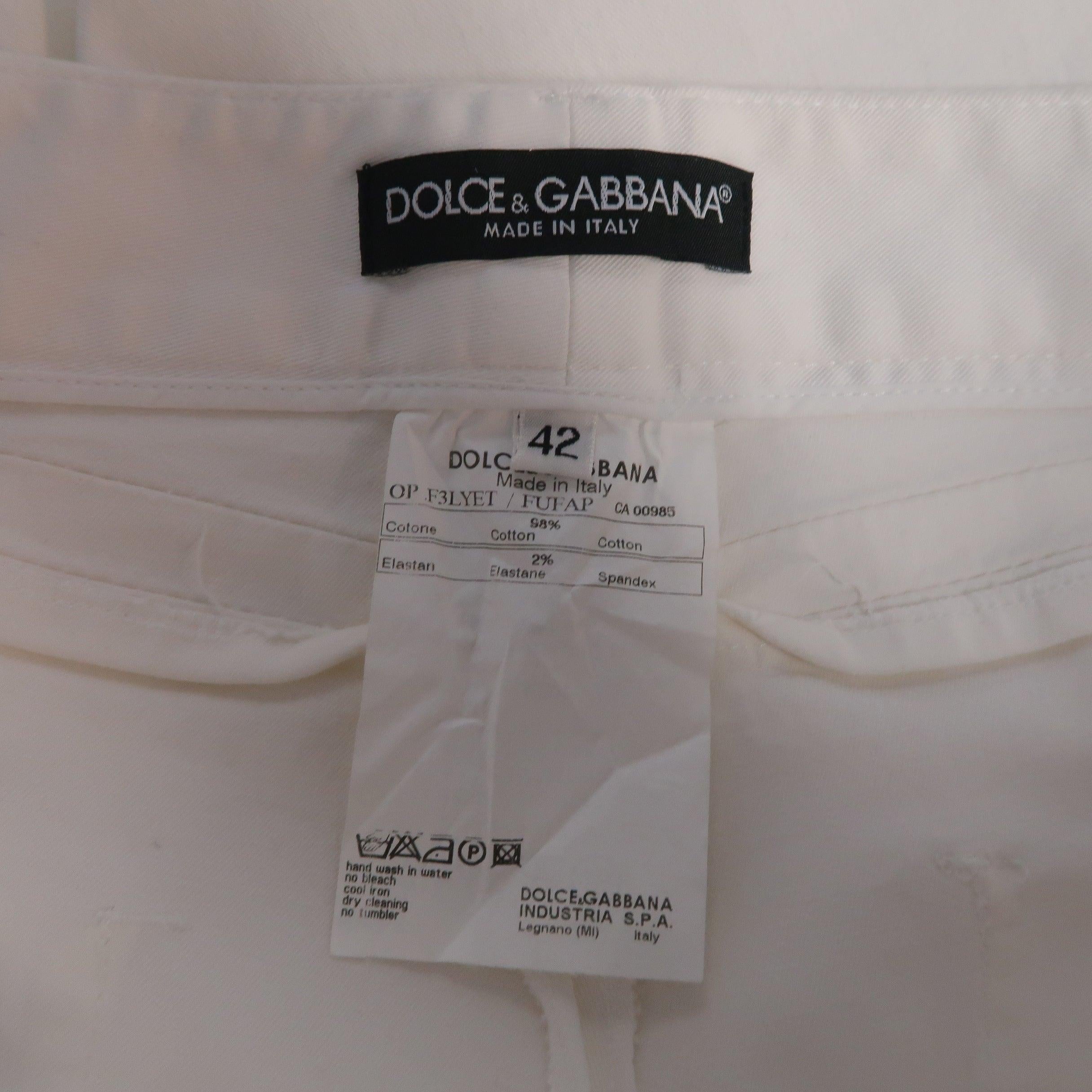DOLCE & GABBANA Size 6 White Stretch Cotton Moto Detail Skinny Pants For Sale 3