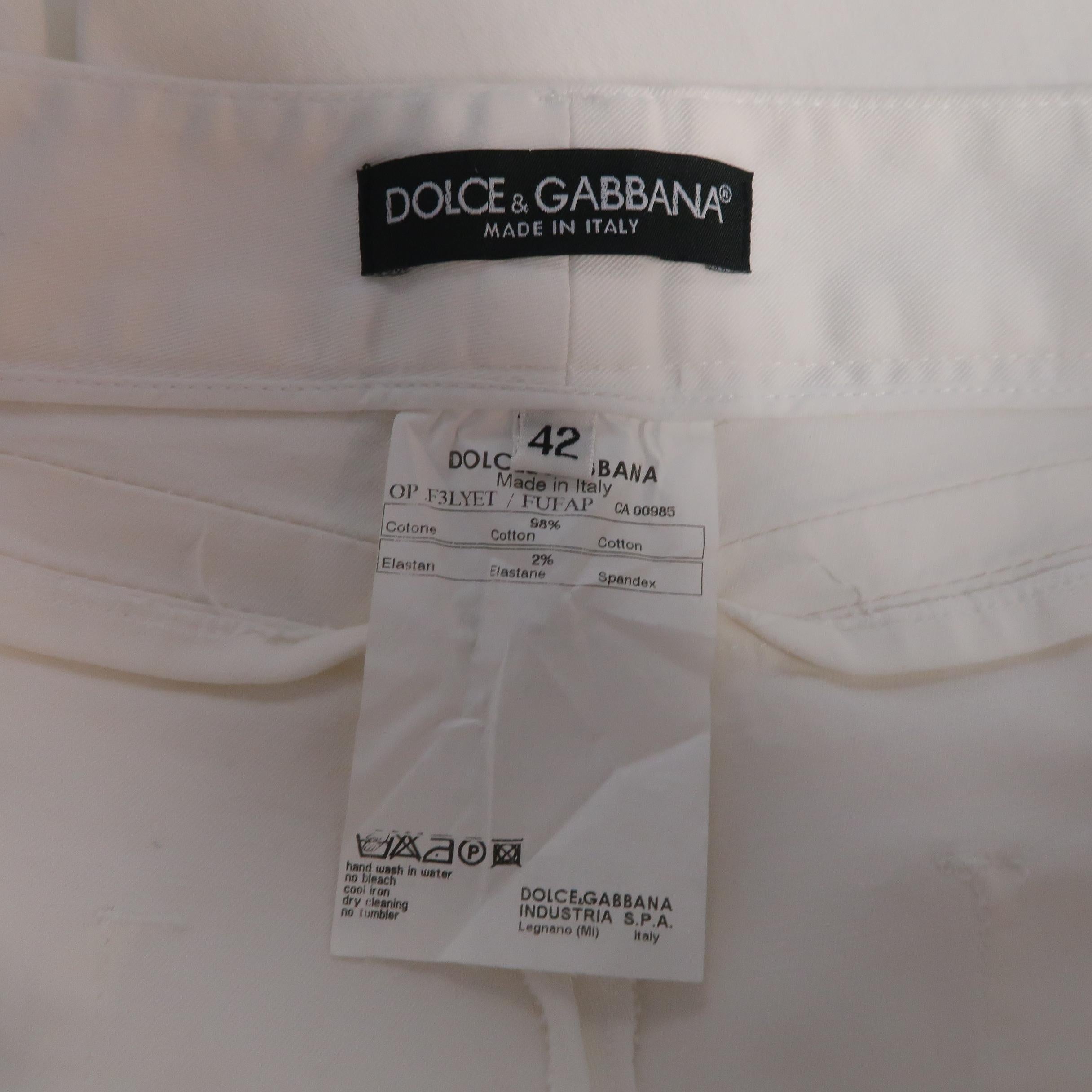 DOLCE & GABBANA Size 6 White Stretch Cotton Moto Detail Skinny Pants 2