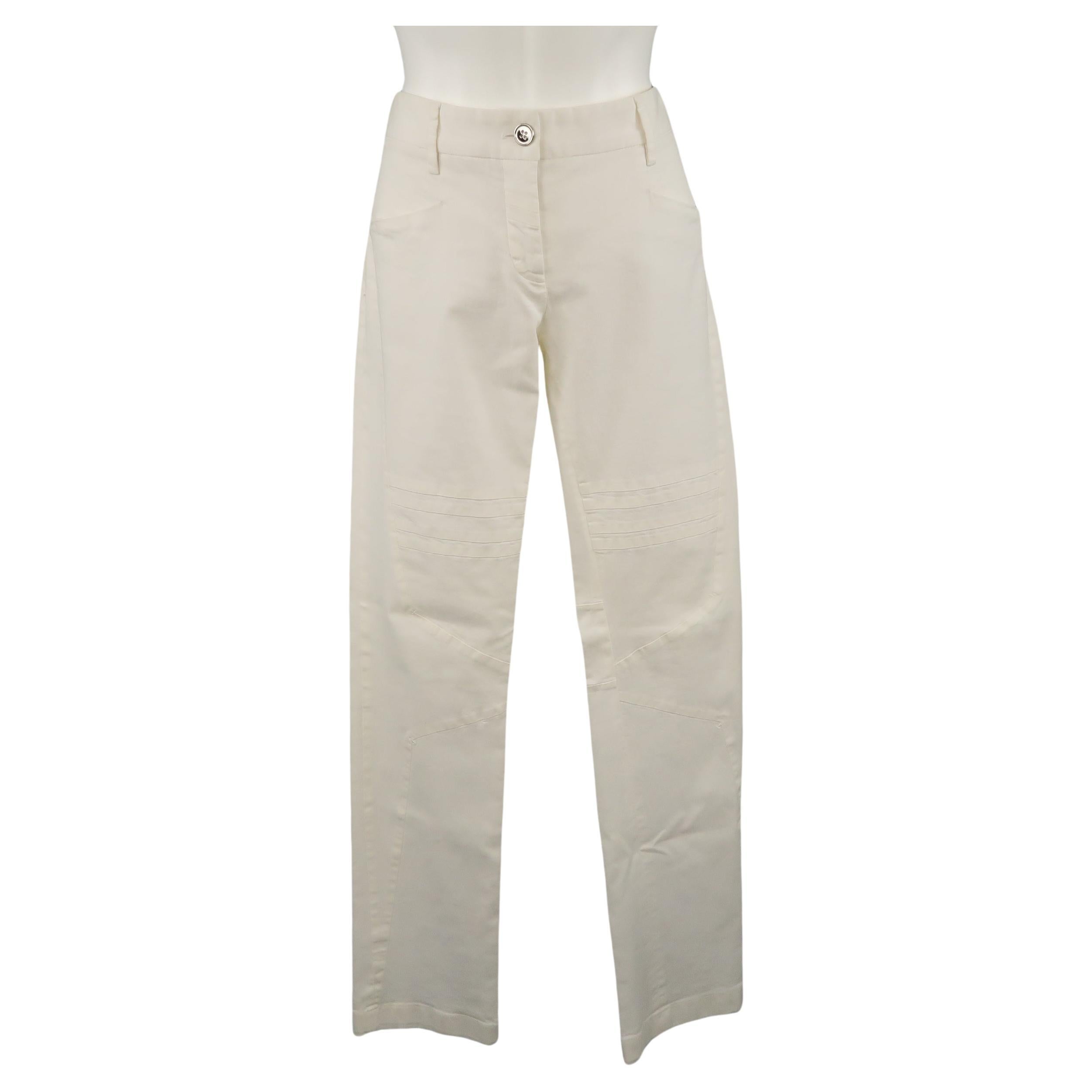 DOLCE & GABBANA Size 6 White Stretch Cotton Moto Detail Skinny Pants For Sale