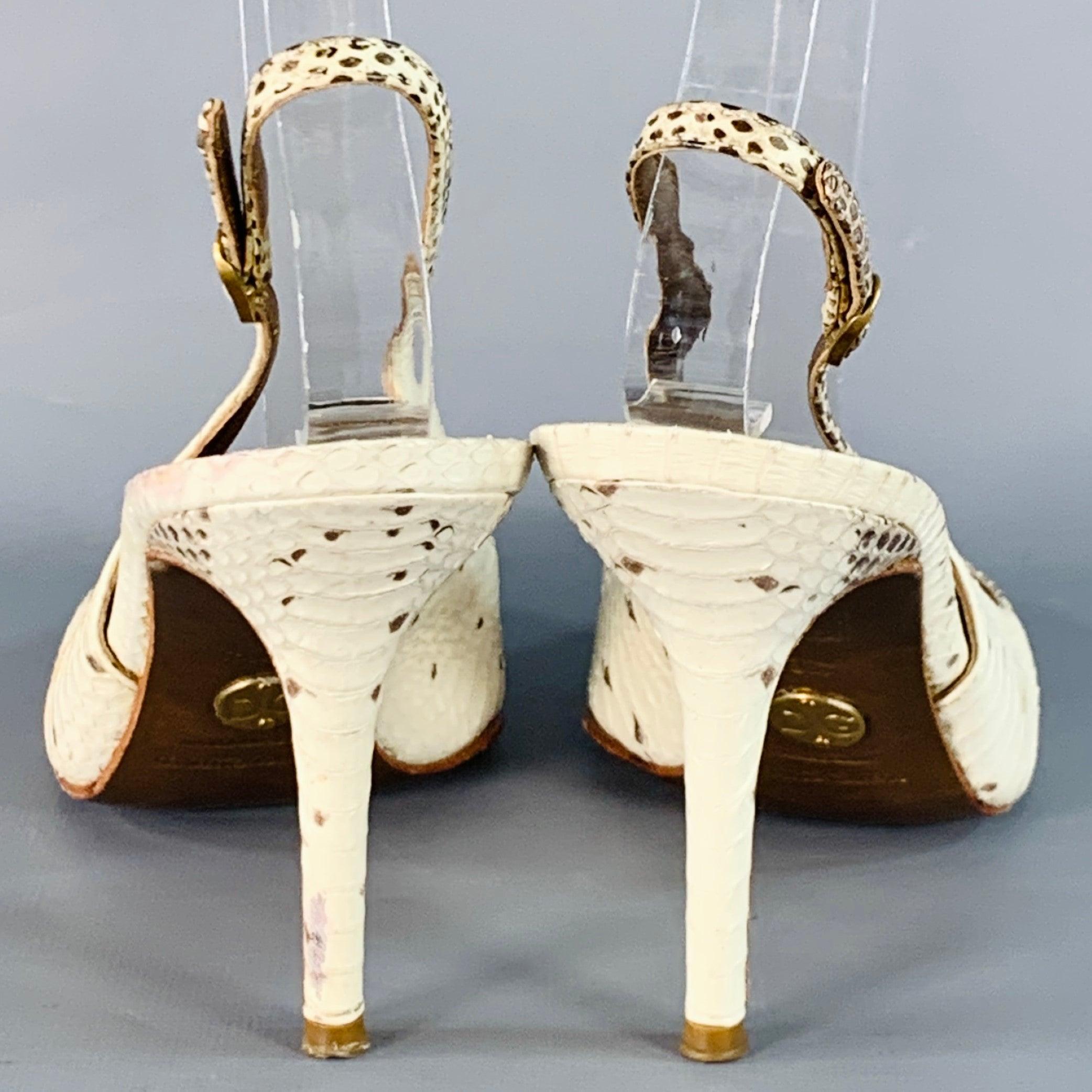 Dolce & Gabbana Taille 6.5 Beige Brown Snakeskin Leather Slingback Pumps Bon état - En vente à San Francisco, CA