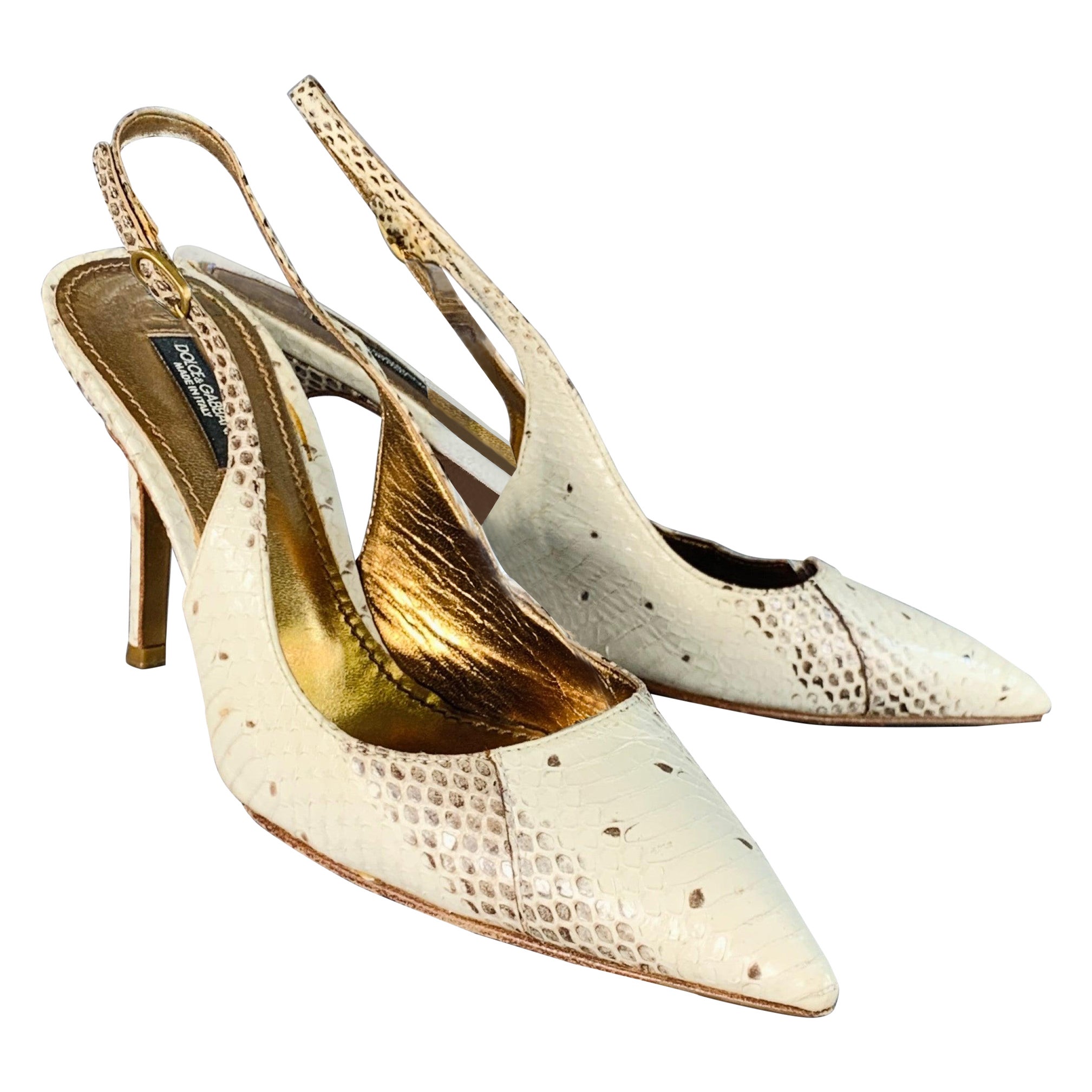 Dolce & Gabbana Taille 6.5 Beige Brown Snakeskin Leather Slingback Pumps