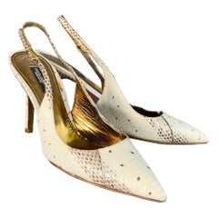 Dolce & Gabbana Taille 6.5 Beige Brown Snakeskin Leather Slingback Pumps