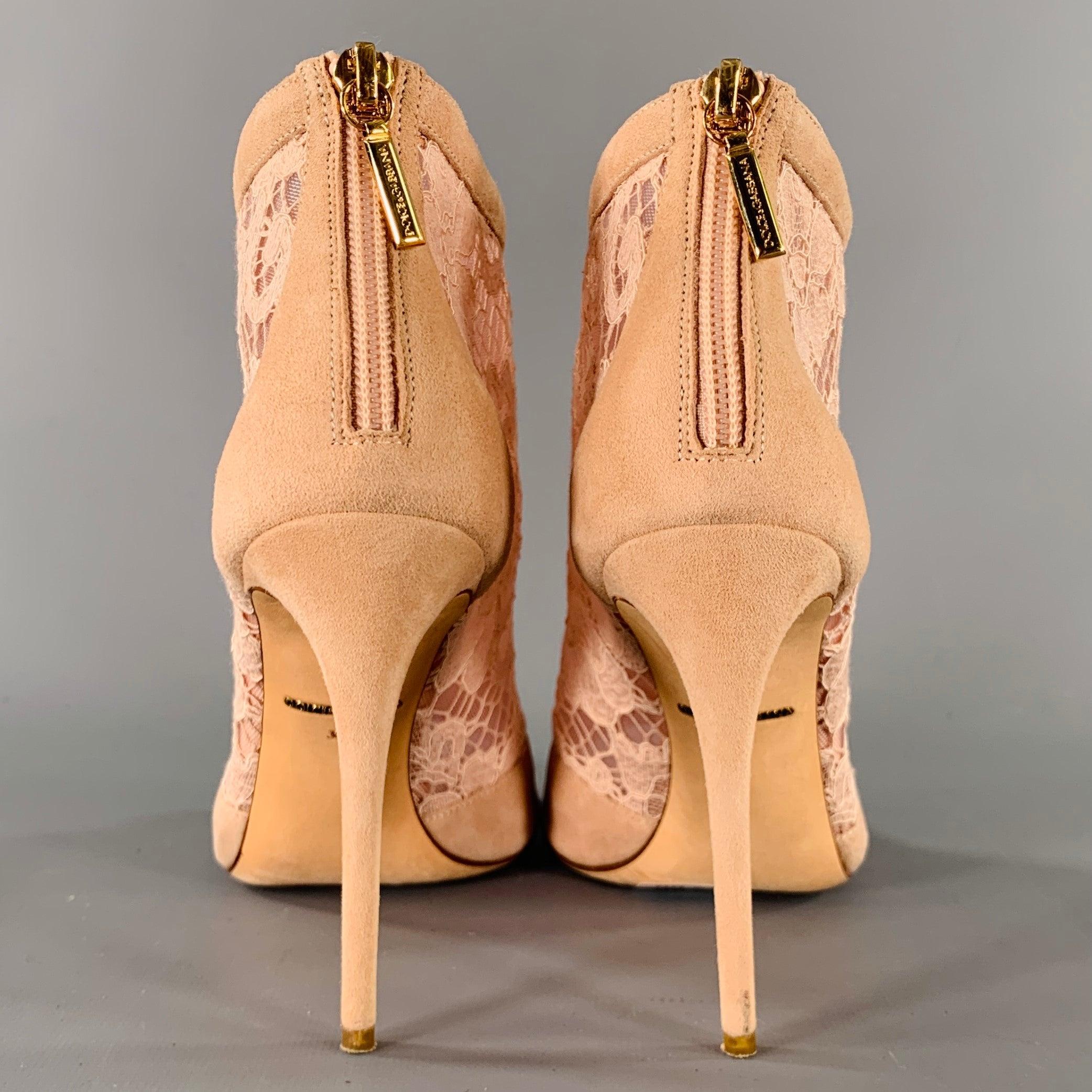 Orange DOLCE & GABBANA Size 6.5 Pink Suede Mixed Materials Peep Toe Boots