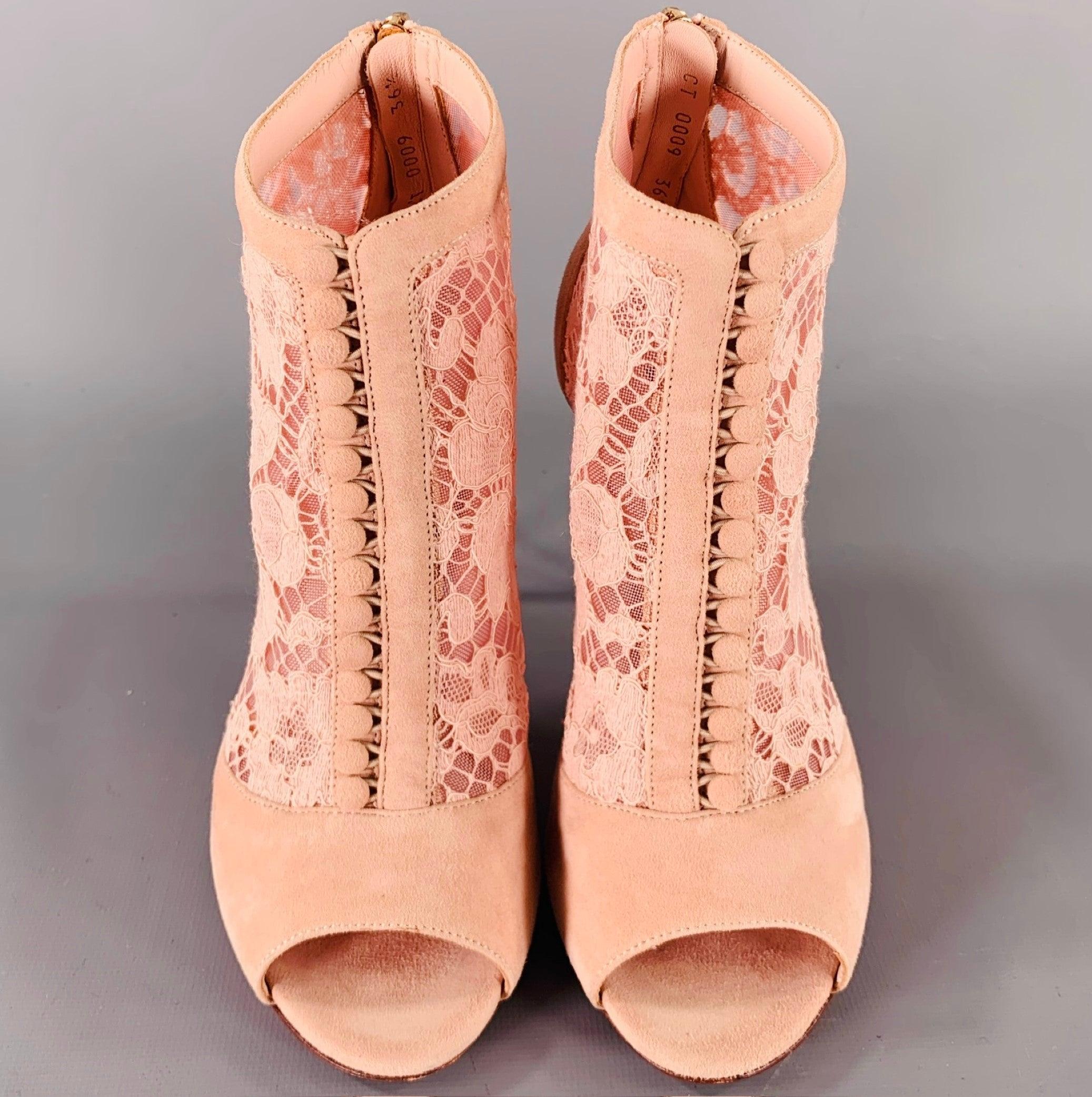 DOLCE & GABBANA Size 6.5 Pink Suede Mixed Materials Peep Toe Boots In Good Condition In San Francisco, CA