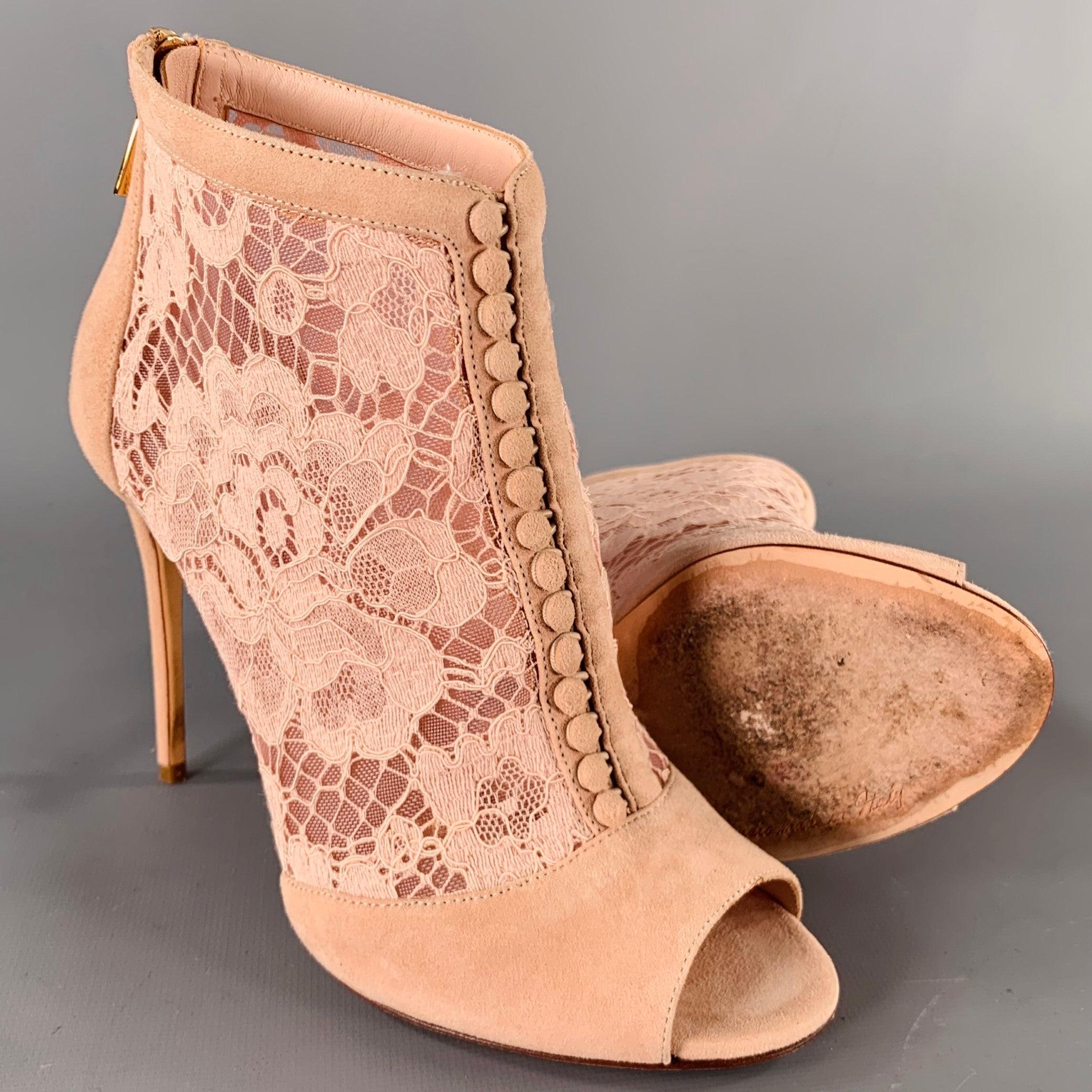 Women's DOLCE & GABBANA Size 6.5 Pink Suede Mixed Materials Peep Toe Boots