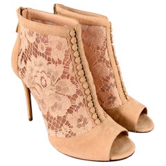 DOLCE & GABBANA Size 6.5 Pink Suede Mixed Materials Peep Toe Boots