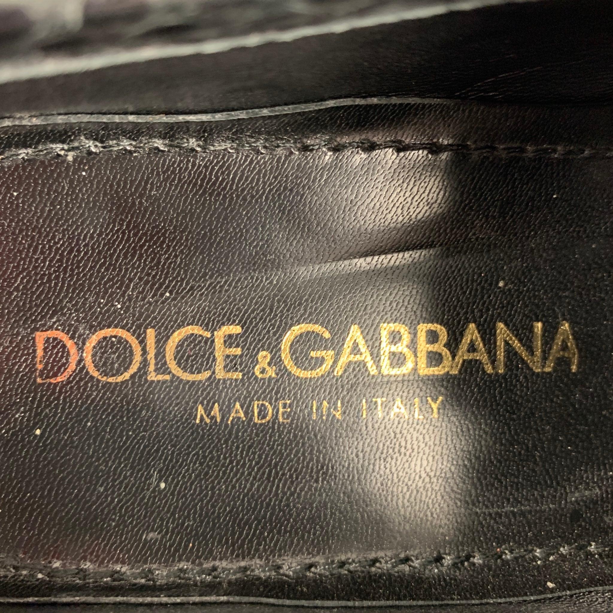 DOLCE & GABBANA Size 7 Black Textured Leather Slip On Loafers For Sale 4