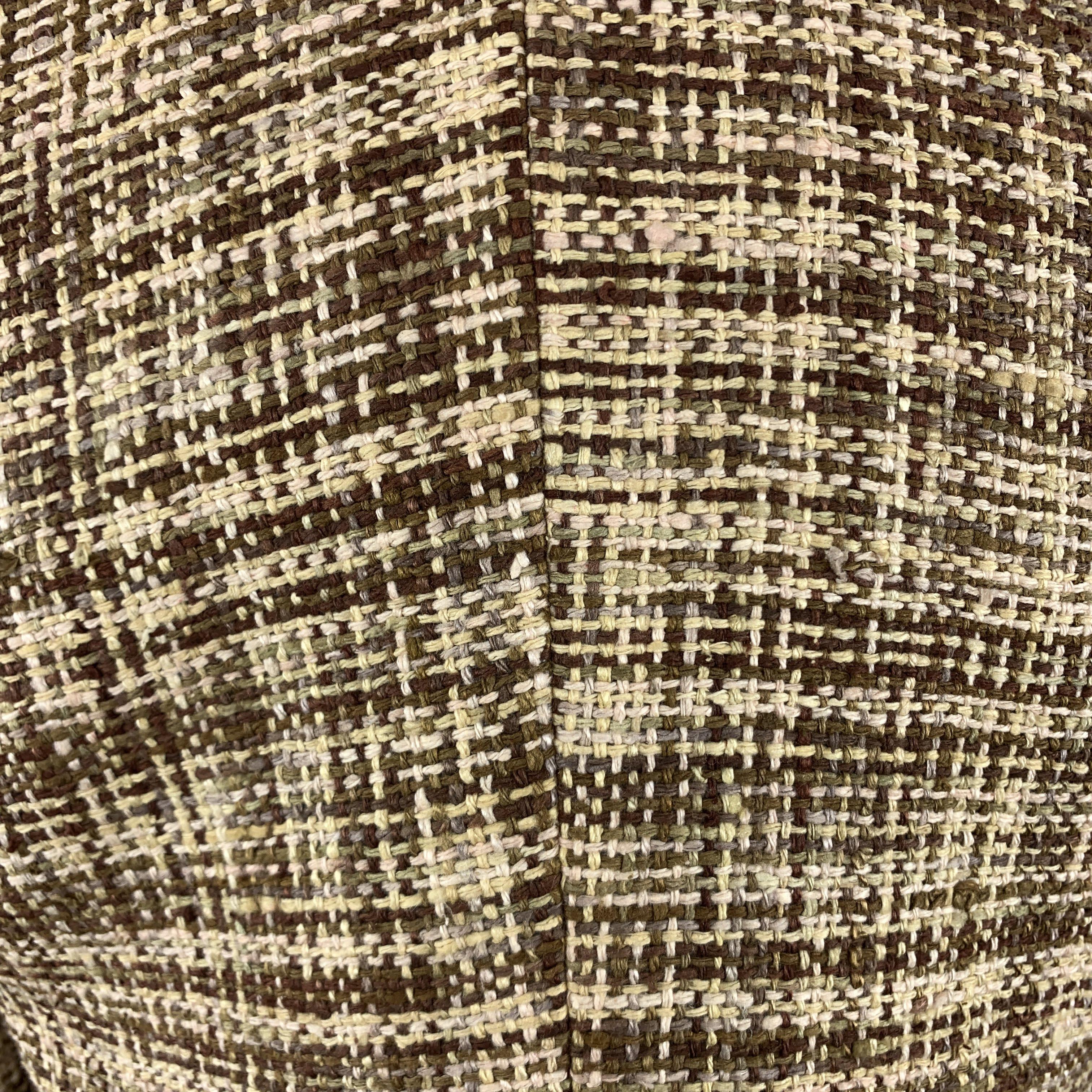 DOLCE & GABBANA Size 8 Beige & Brown Woven Silk Leather Trim Jacket 2