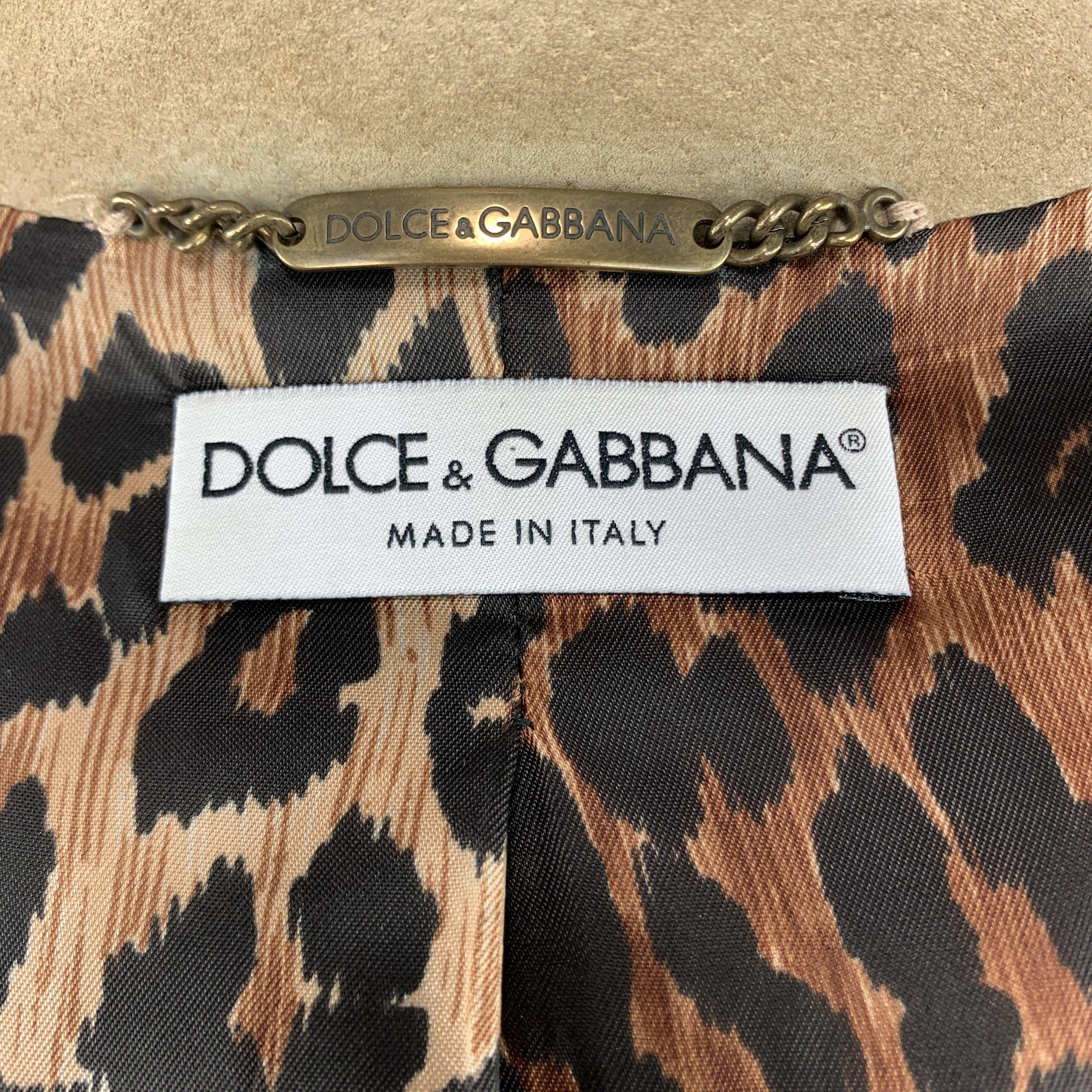 DOLCE & GABBANA Size 8 Beige & Brown Woven Silk Leather Trim Jacket 3