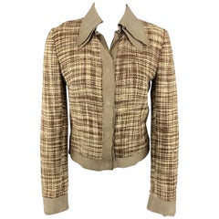 DOLCE 
GABBANA Size 8 Beige 
Brown Woven Silk Leather Trim Jacket