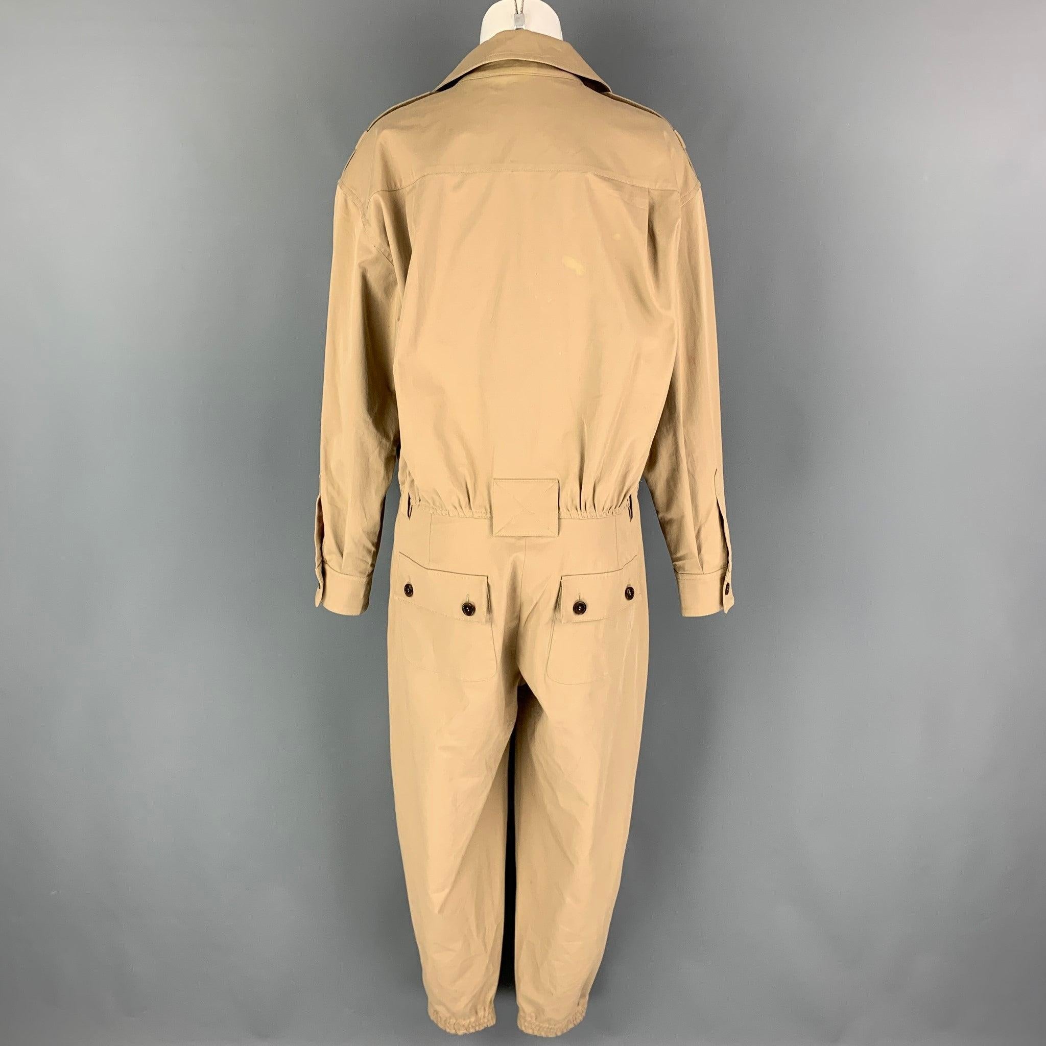 DOLCE & GABBANA Size 8 Beige Cotton Long Sleeve Jumpsuits In Good Condition For Sale In San Francisco, CA