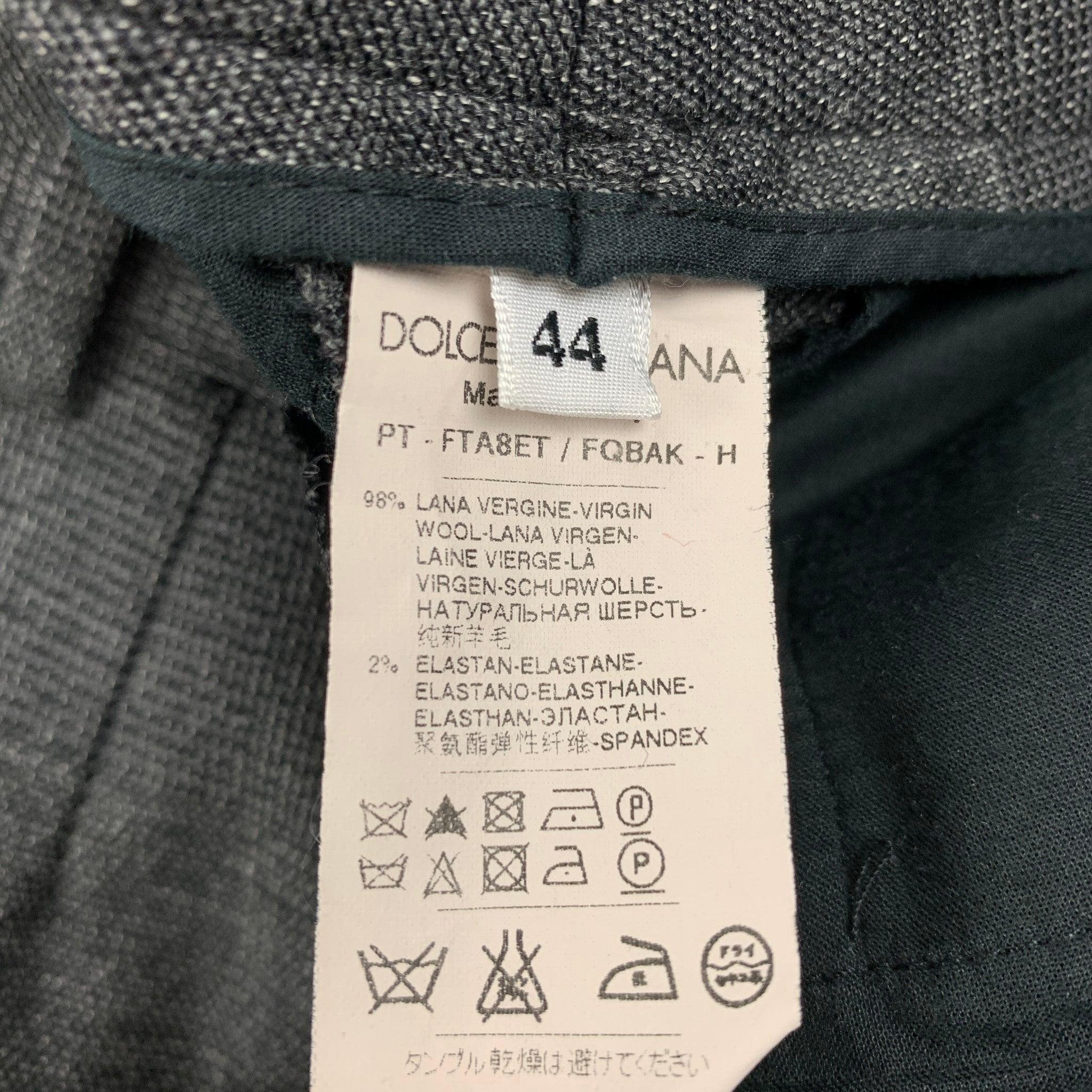 DOLCE & GABBANA Size 8 Black Grey Virgin Wool Straight Dress Pants In Good Condition In San Francisco, CA