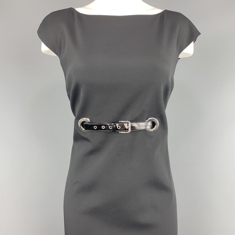 DOLCE and GABBANA Size 8 Black Patent Belt Grommet Shift Dress at 1stDibs