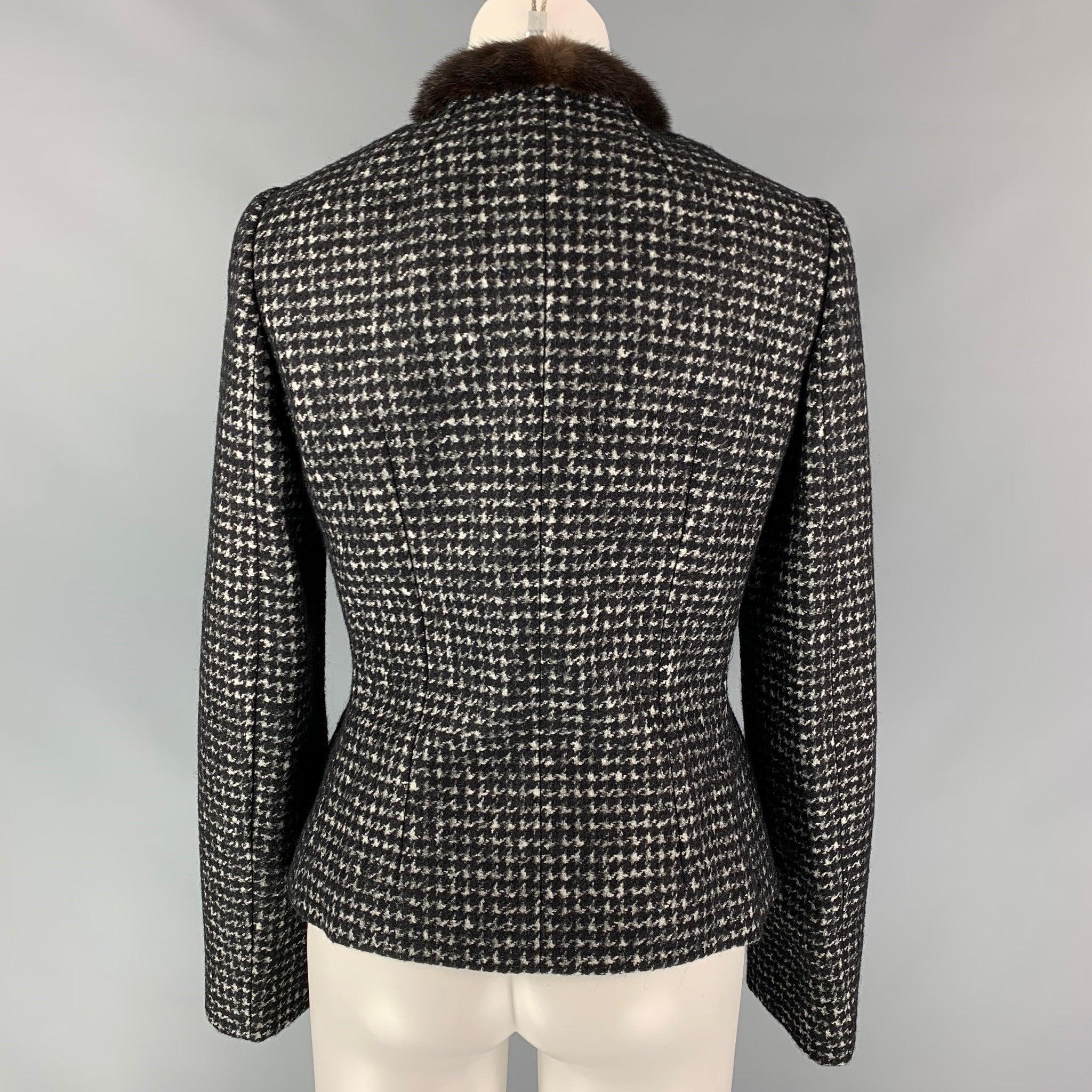 DOLCE & GABBANA Size 8 Black & White Houndstooth Virgin Wool Blend Jacket In Excellent Condition In San Francisco, CA