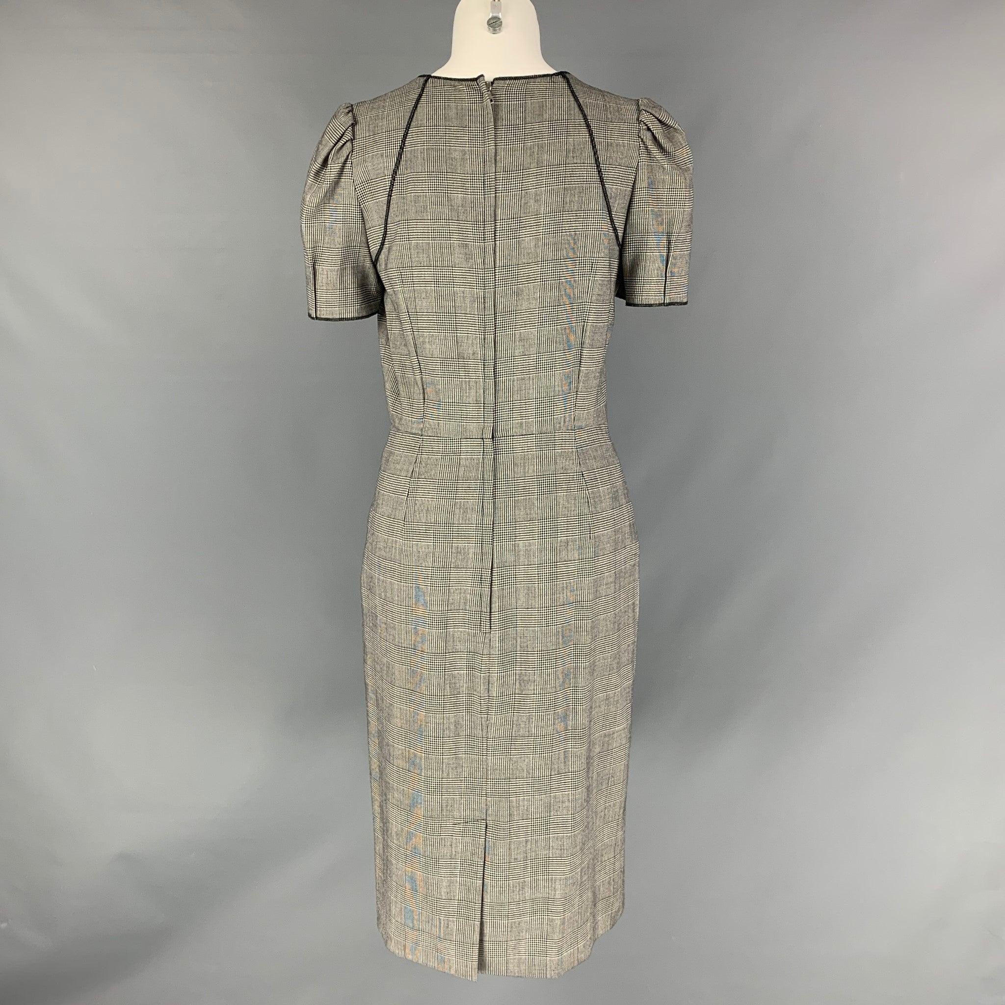 DOLCE & GABBANA Size 8 B&W Wool & Elastane Glen plaid Short Sleeve Dress In Good Condition For Sale In San Francisco, CA