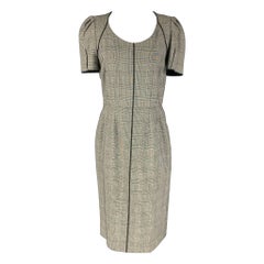 DOLCE & GABBANA Taglia 8 Vestito a maniche corte in lana ed elastan Glen a quadri, colore bianco e nero