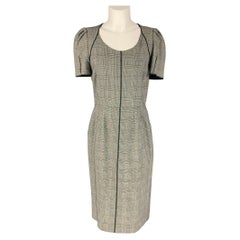 DOLCE & GABBANA Size 8 B&W Wool & Elastane Glen plaid Short Sleeve Dress