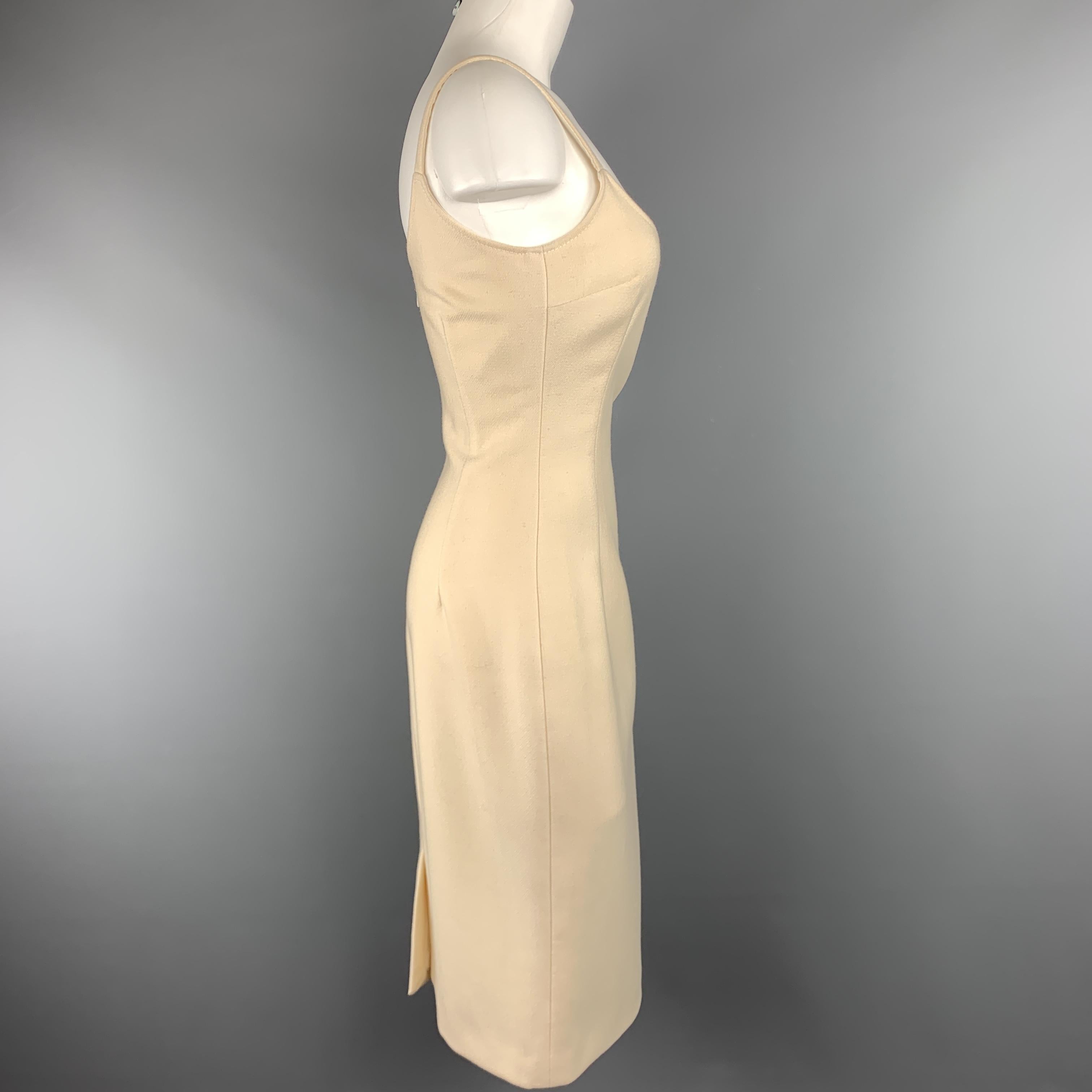 Beige DOLCE & GABBANA Size 8 Cream Virgin Wool SPaghetti Strap Slip Sheath Dress